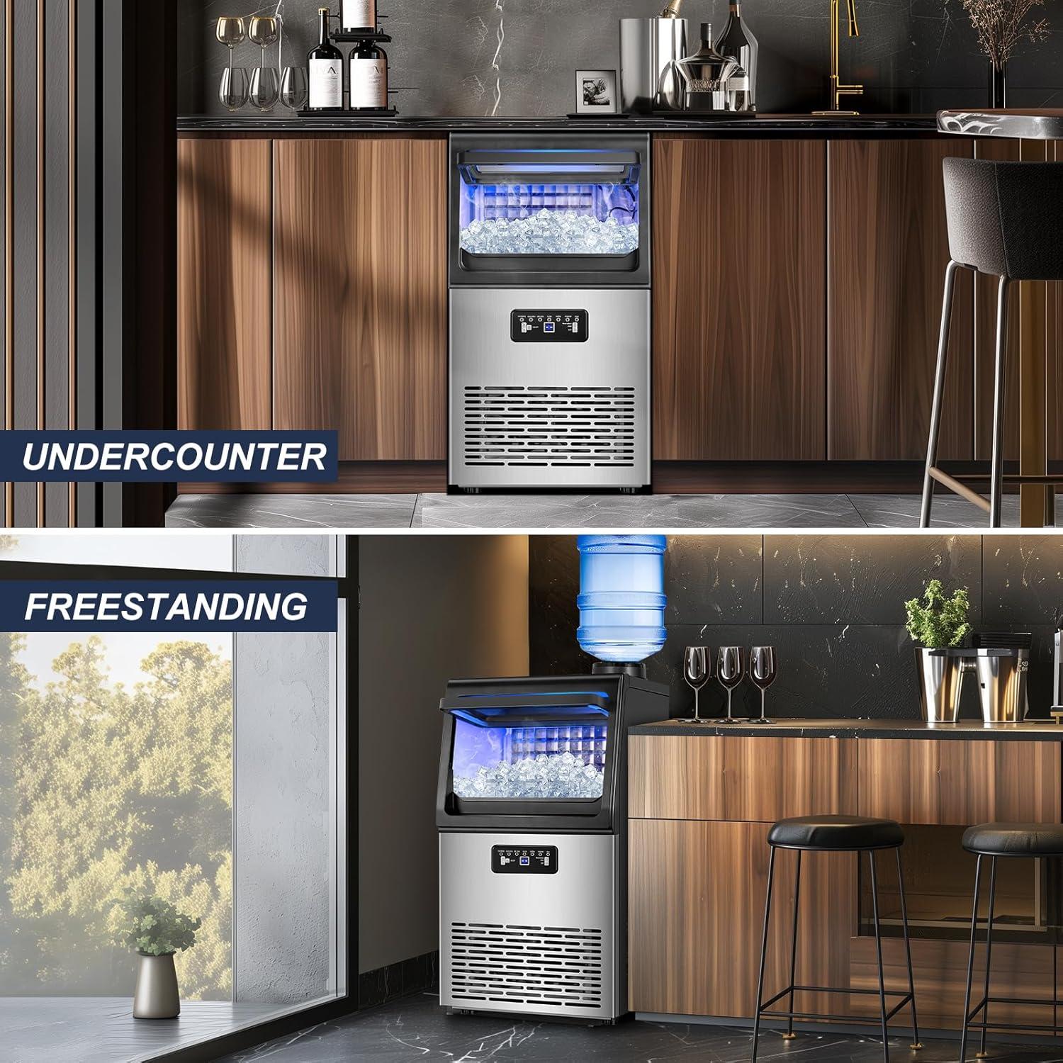 Commercial Ice Maker 100 lb./24H Freestanding Ice Maker Machine with 20 lb. Storage, 2 Water Inlet Modes Stainless Steel