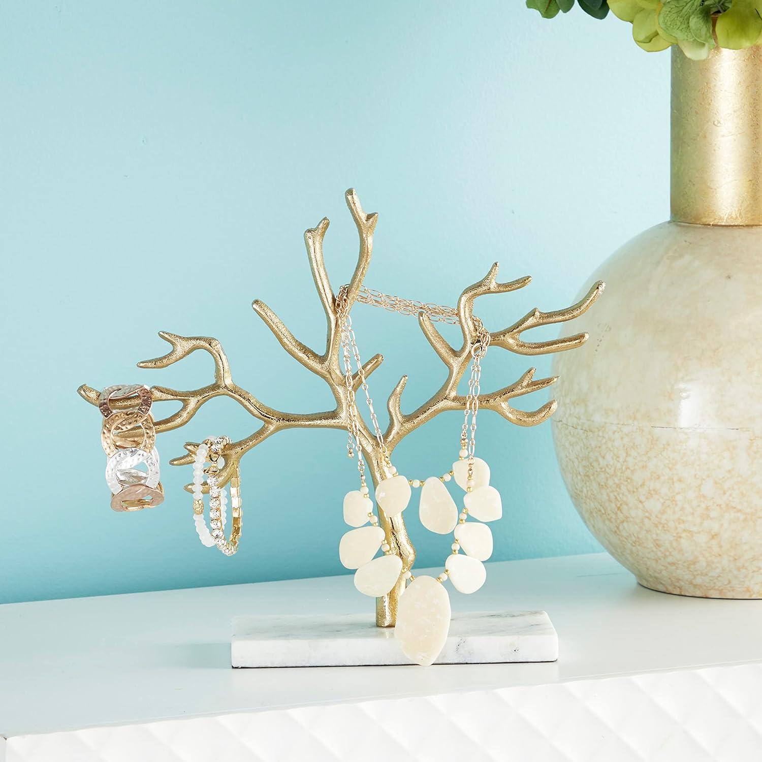 Contemporary Gold Aluminum Jewelry Tree with Marble Base