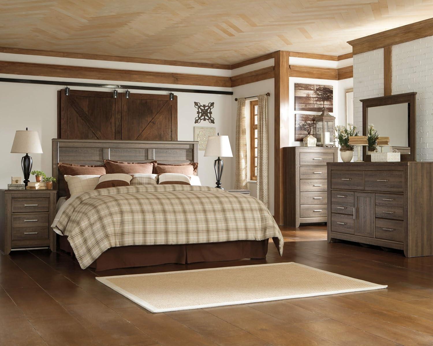 Weathered Brown King Transitional Wood Panel Bed