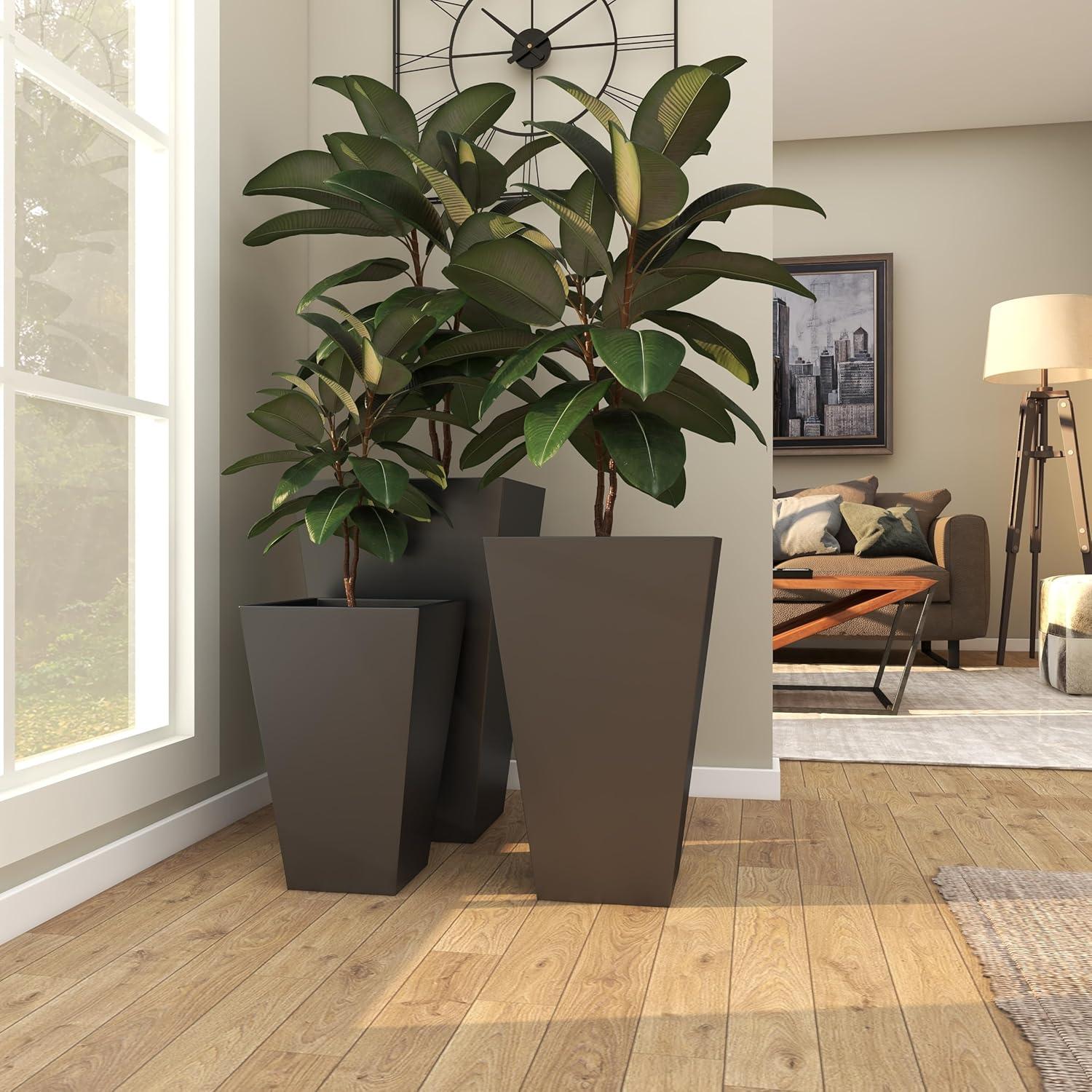 DecMode Grey Contemporary Oversized Metal Planter with Cement Hue, Set of 3, 20", 25", 30"H