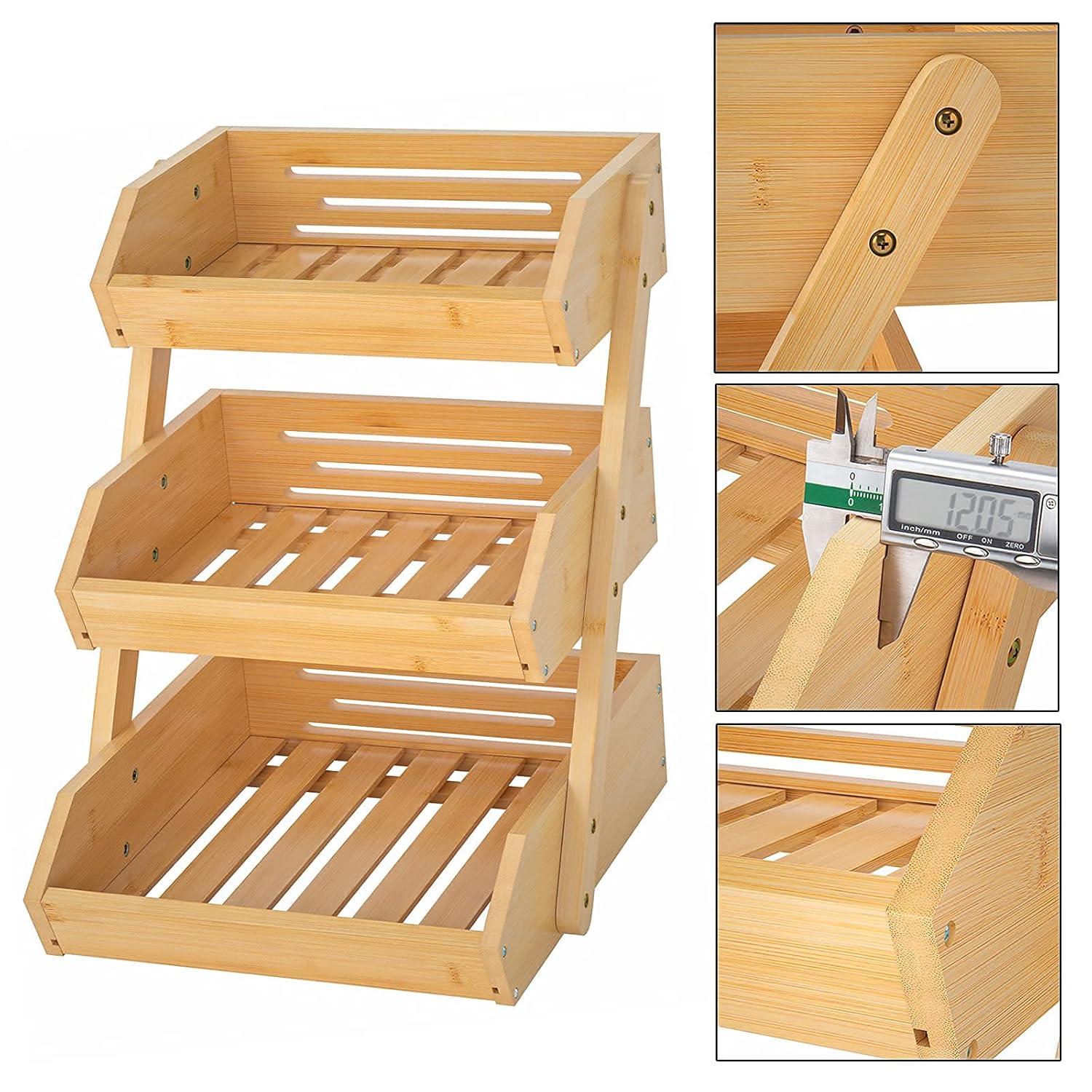 3 Tier Wooden Fruit Basket For Kitchen, Bread Vegetable Fruit Basket Bowl Stand, Farmhouse Fruit Bowl for Countertop, Large