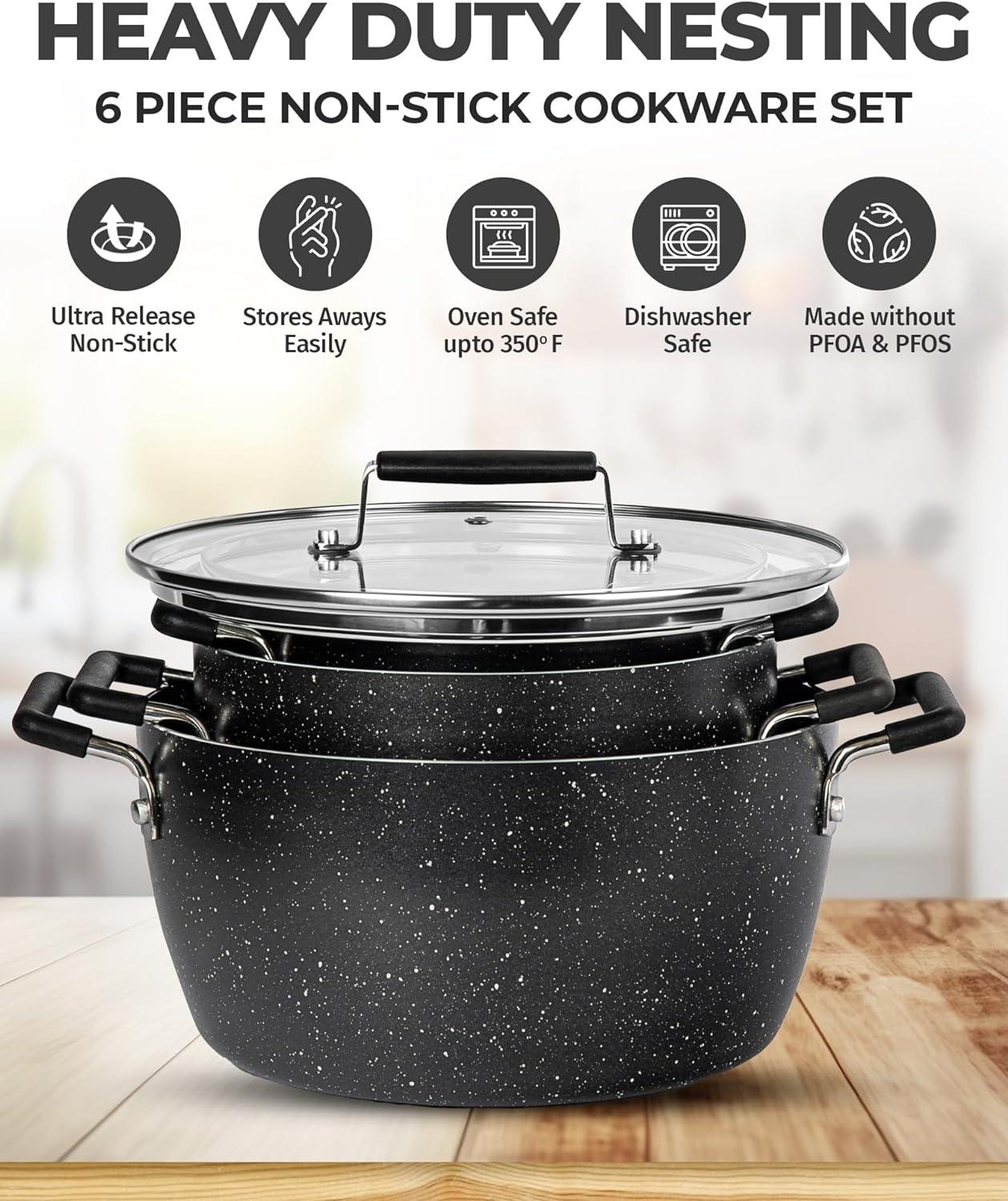 Granitestone Granitestone 6 Piece Stackable Nonstick Nesting Pots with Lids, Dishwasher Safe