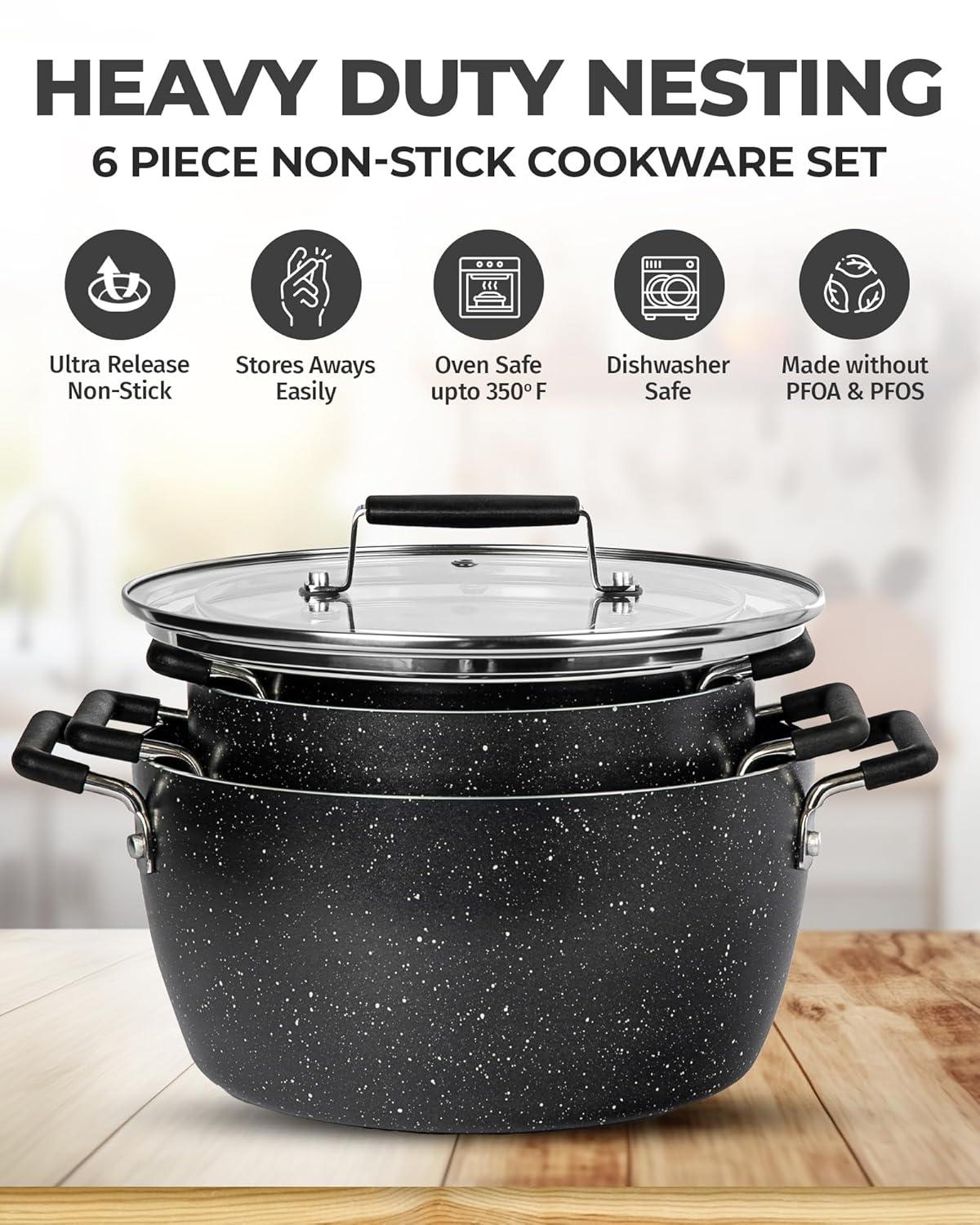 Granitestone Granitestone 6 Piece Stackable Nonstick Nesting Pots with Lids, Dishwasher Safe