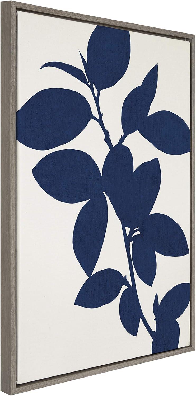 23" x 33" Sylvie Blue Botanical Framed Canvas Gray - Kate & Laurel All Things Decor: Modern Vertical Wall Art