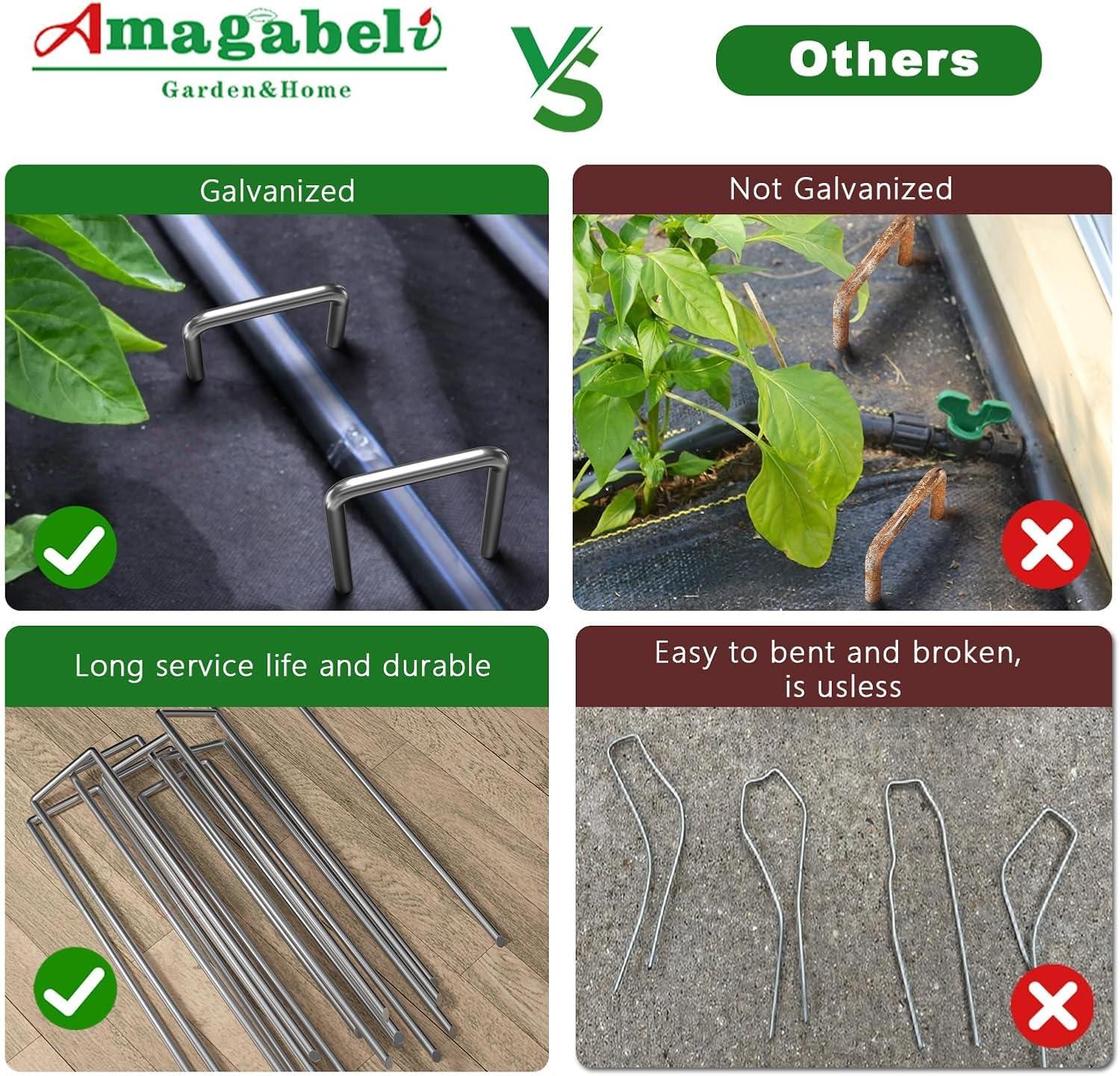 Amagabeli 6 Inch Galvanized Landscape Staples 50 Pack 11 Gauge Garden Stakes Sod Pins Anti-Rust Fence Stakes for Weed Barrier Fabric Ground Cover Dripper Irrigation Tubing Soaker Hose
