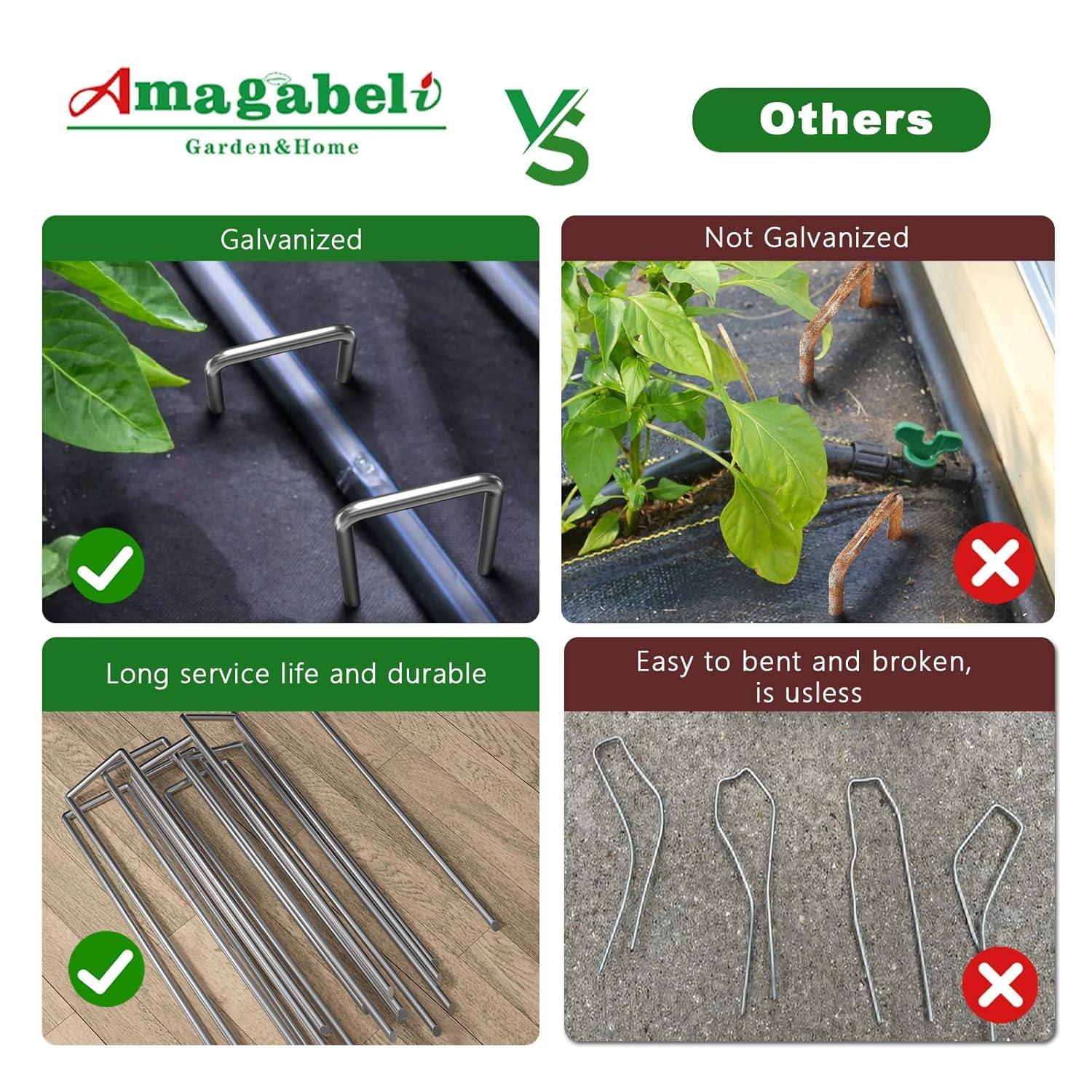 Amagabeli 6 Inch Galvanized Landscape Staples 50 Pack 11 Gauge Garden Stakes Sod Pins Anti-Rust Fence Stakes for Weed Barrier Fabric Ground Cover Dripper Irrigation Tubing Soaker Hose