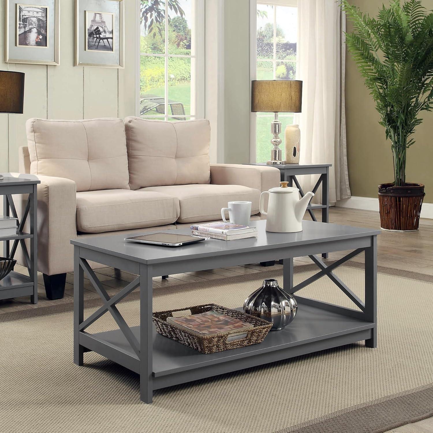 Convenience Concepts Oxford Coffee Table with Shelf, Gray