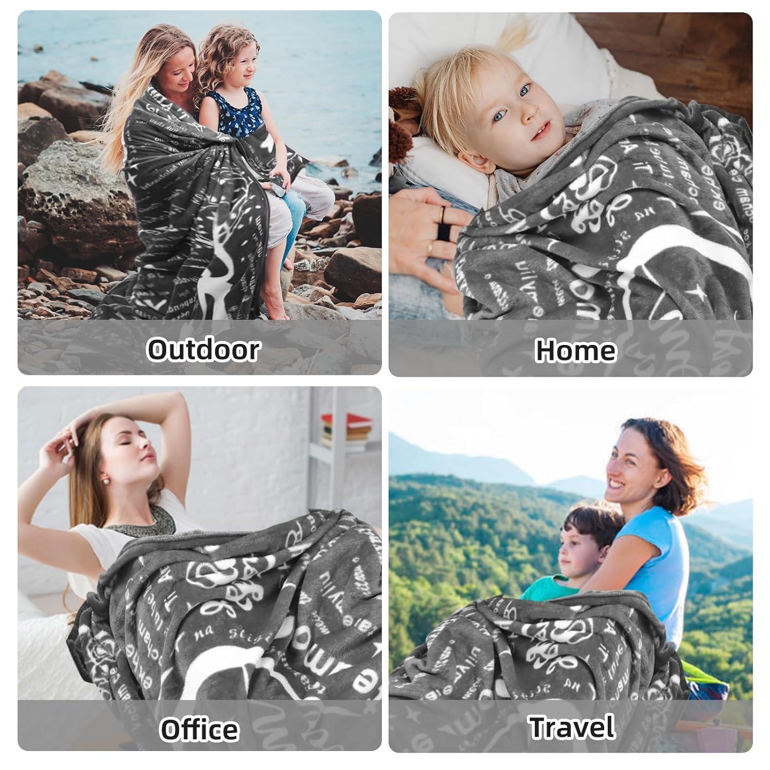 Gifts for Mom Wife Valentines Day Throw Blanket Gifts for Grandma, Best MOM Ever Surrounded by Heart Shape with 100 Languages I Love You Blanket, Mom Gifts Christmas Mother‘s Day 60''x70''