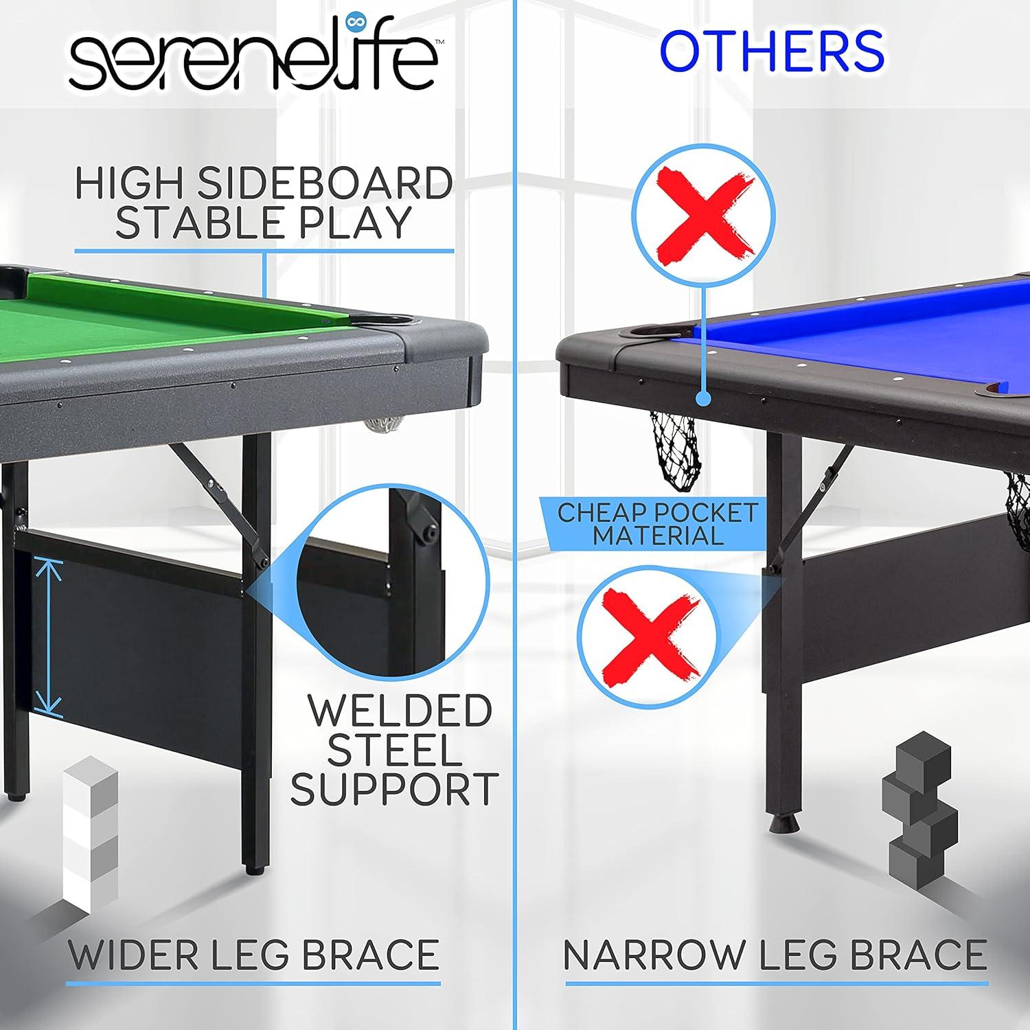 SereneLife 6-Ft Folding Pool Table with Steel Frame and Slate Top