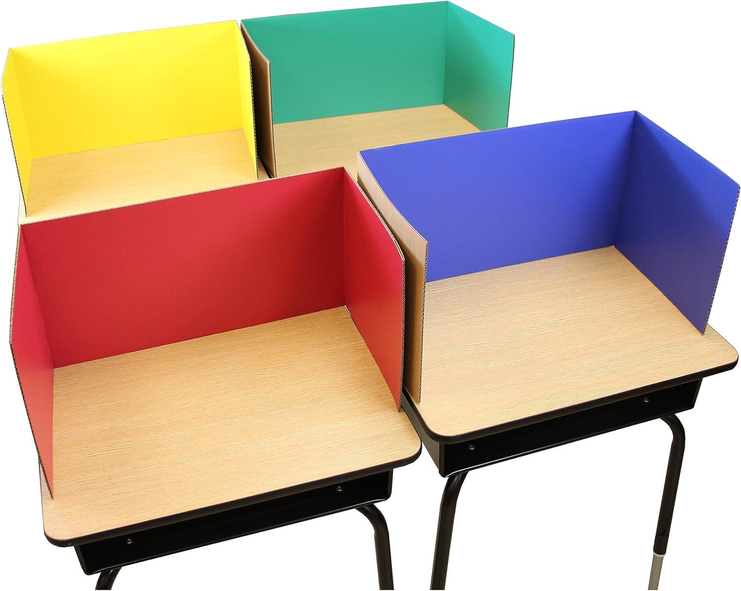 Assorted Color Foldable Tri-Fold Privacy Carrels, 12" x 48"