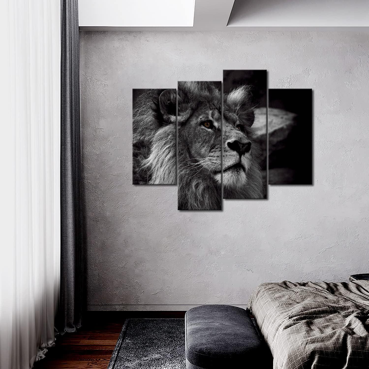 Black and White Lion Portrait Canvas Wall Art Set