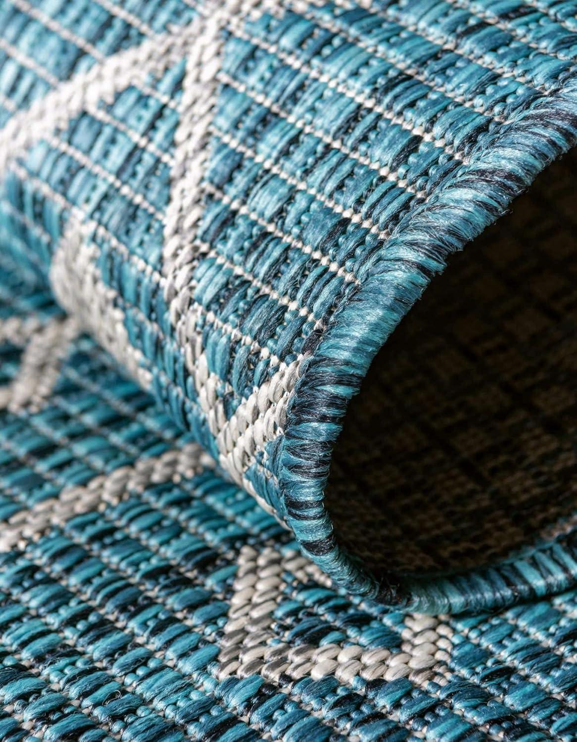 Unique Loom 10' 0 x 10' 0 Round Indoor/Outdoor Trellis Blue Area Rug