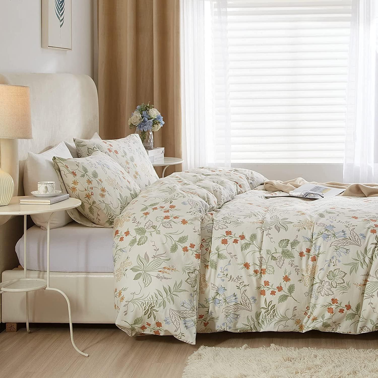 King White Cotton Botanical Floral Duvet Cover Set