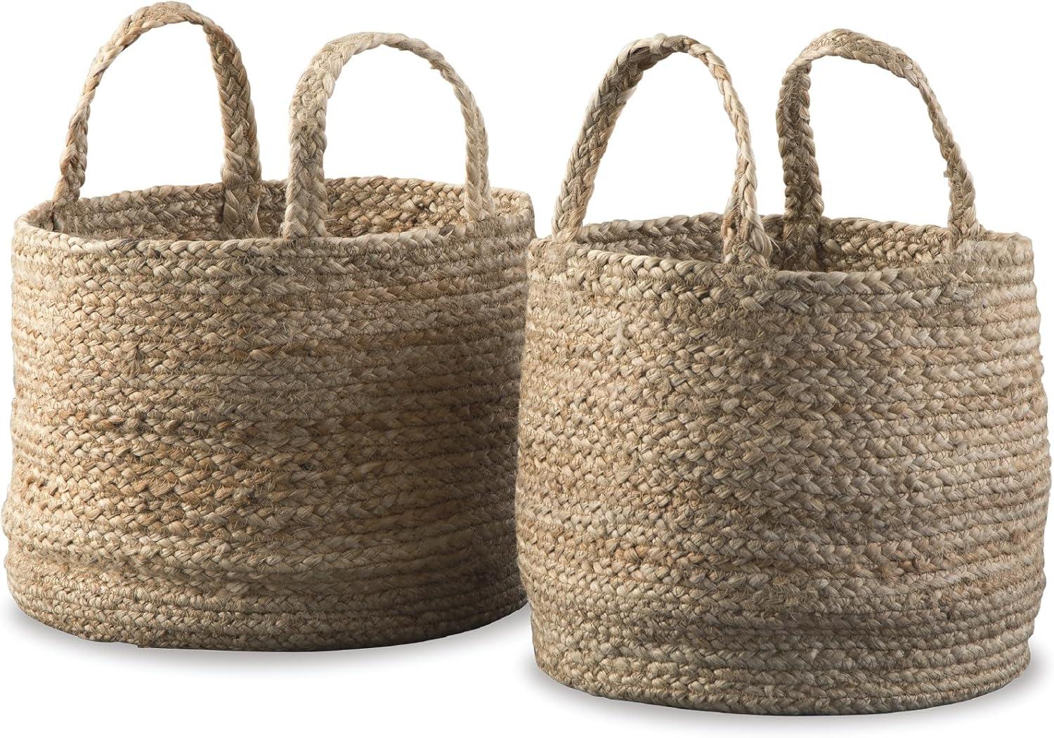 Signature Design by Ashley Brayton Jute 2 Piece Braided Basket Set, Light Brown