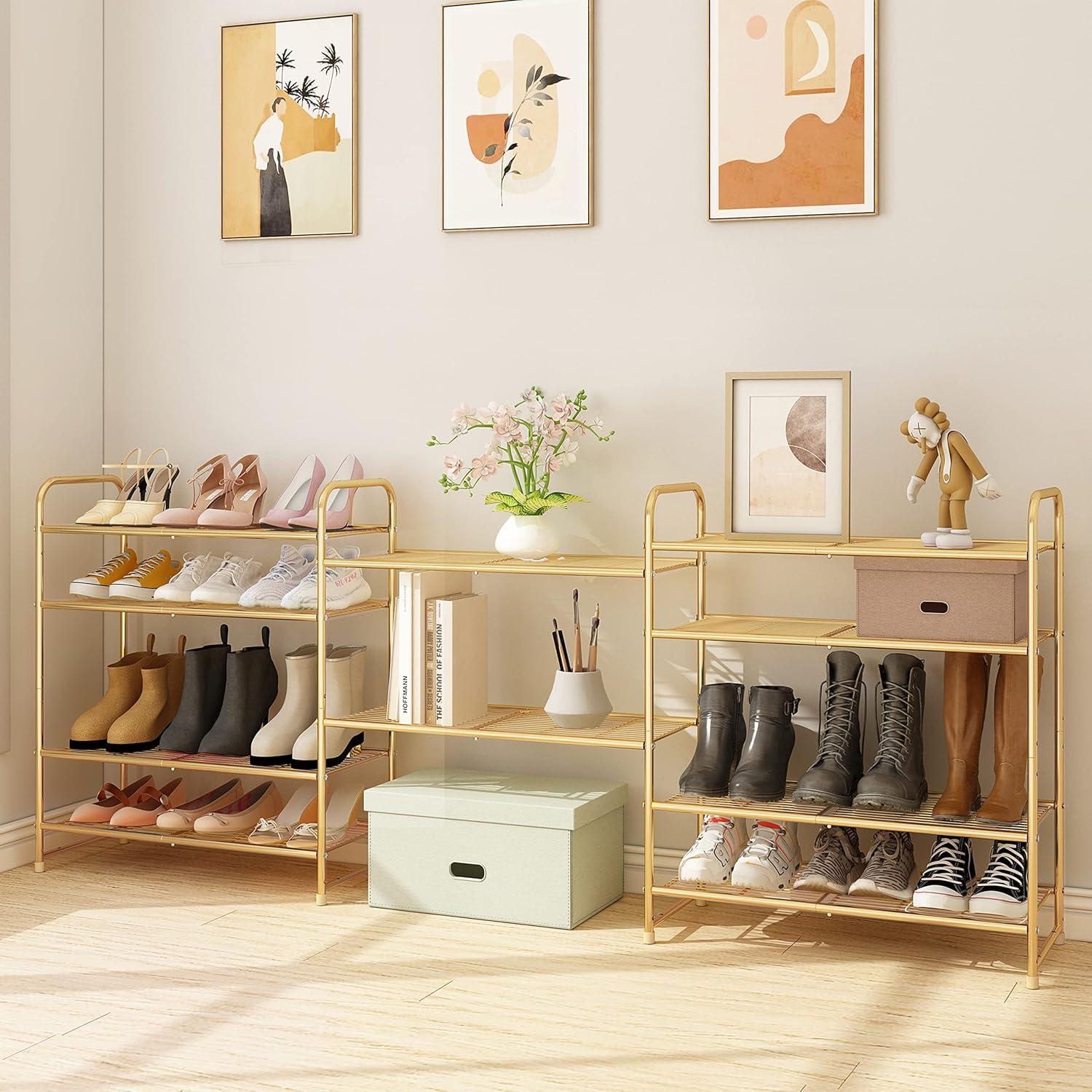 Golden Yellow 5-Tier Stackable Metal Shoe Rack