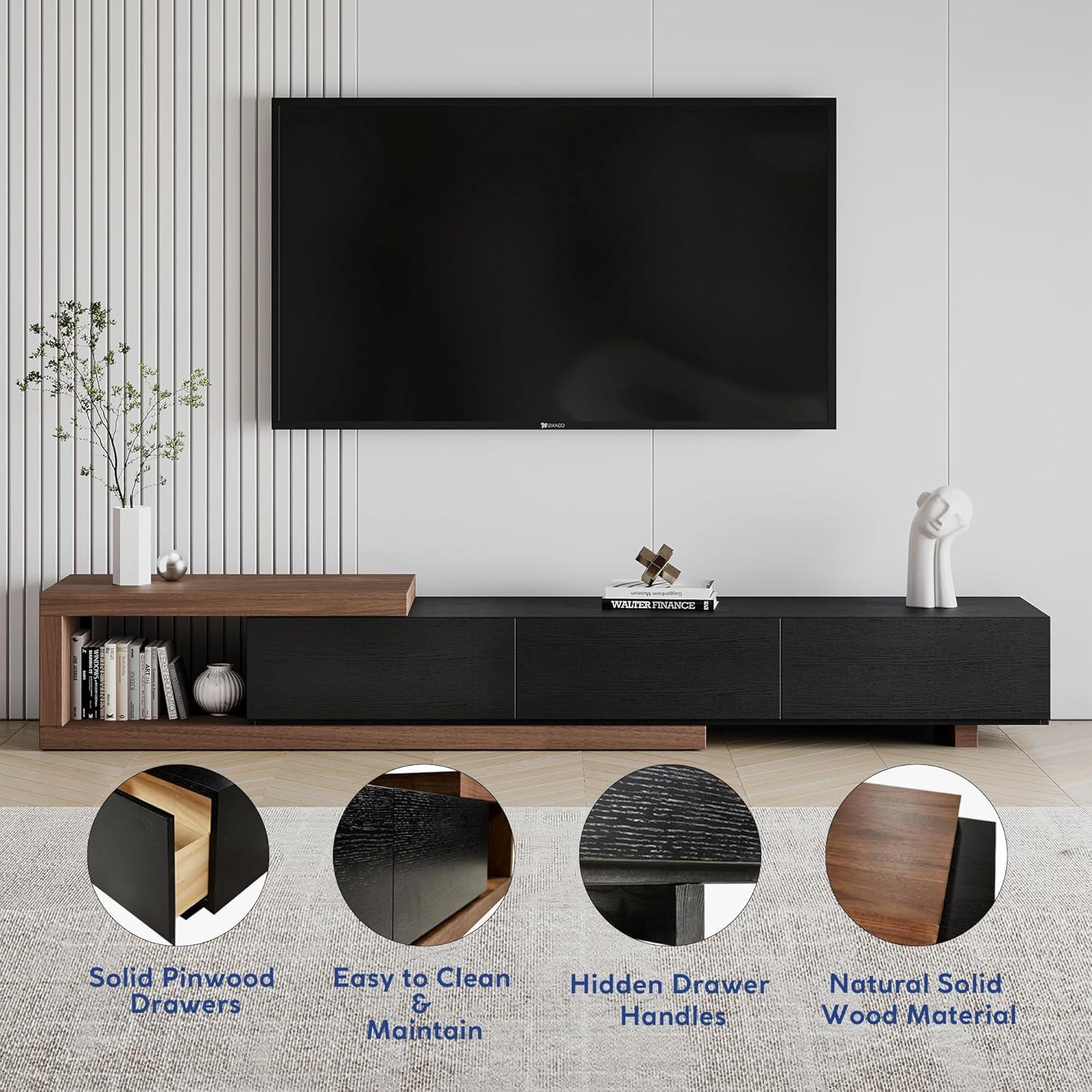 Walnut and Black Extendable TV Stand with Storage