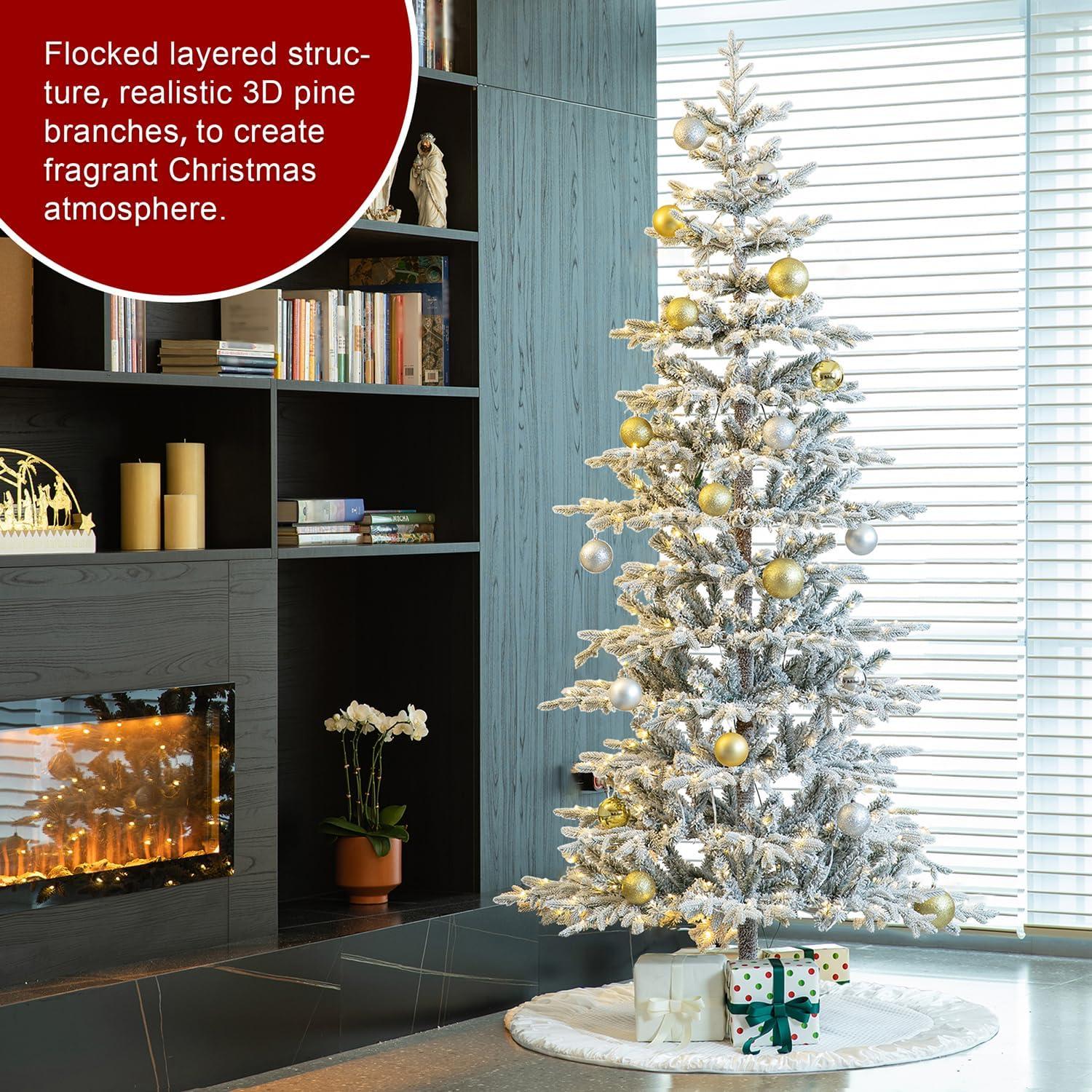 8ft Pre-Lit Flocked Fir Artificial Christmas Tree with Warm White Lights