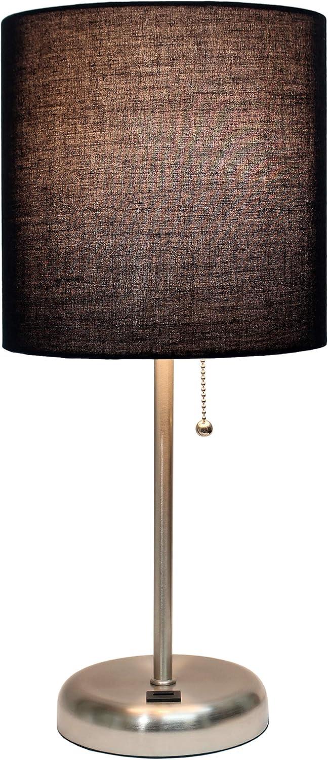 Black Brushed Steel Stick Table Lamp with USB Port