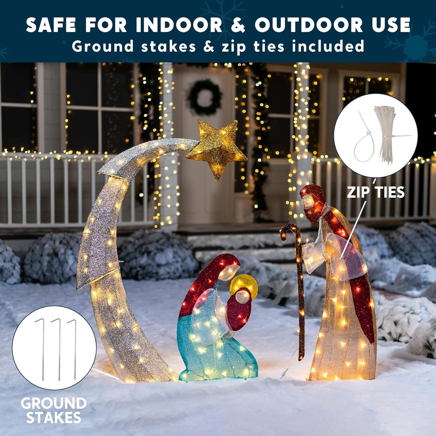 Joiedomi 5FT Christmas Nativity Scene Yard Light with Pre-Lit LED Lights for Indoor Outdoor Garden, Lawn, Christmas Event, Christmas Eve Night Decoration