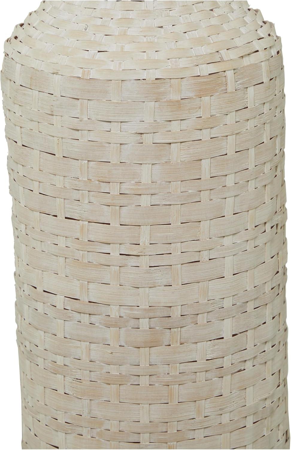 Studio 350 Intricately Woven Tall Bamboo Wood Floor Vase  - White or Brown White - 9"W, 39"H