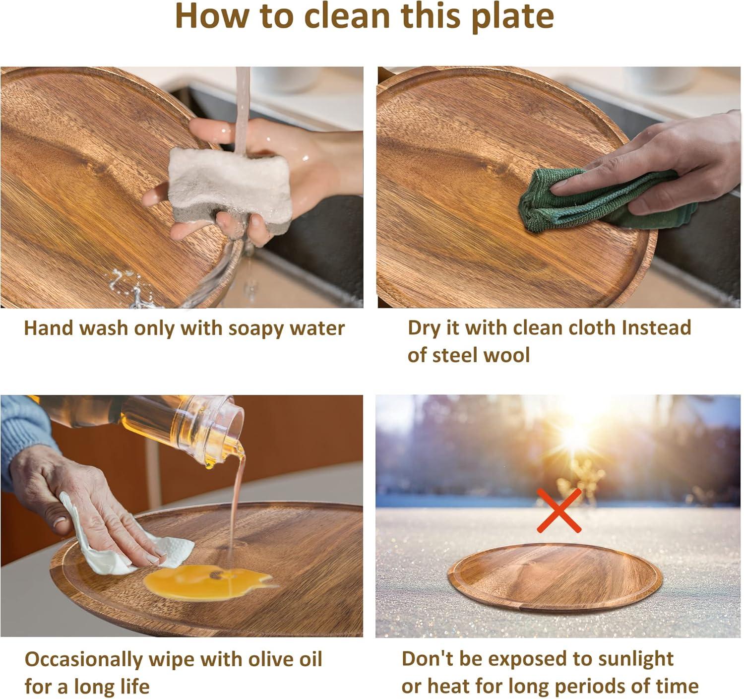 Wooden Plates, Wood Dinner Plates with Forks, Reusable Handmade Natural Wood Flatware Set for Cooking, Eating, Housewarming(Set of 4, Large 11" x 11")