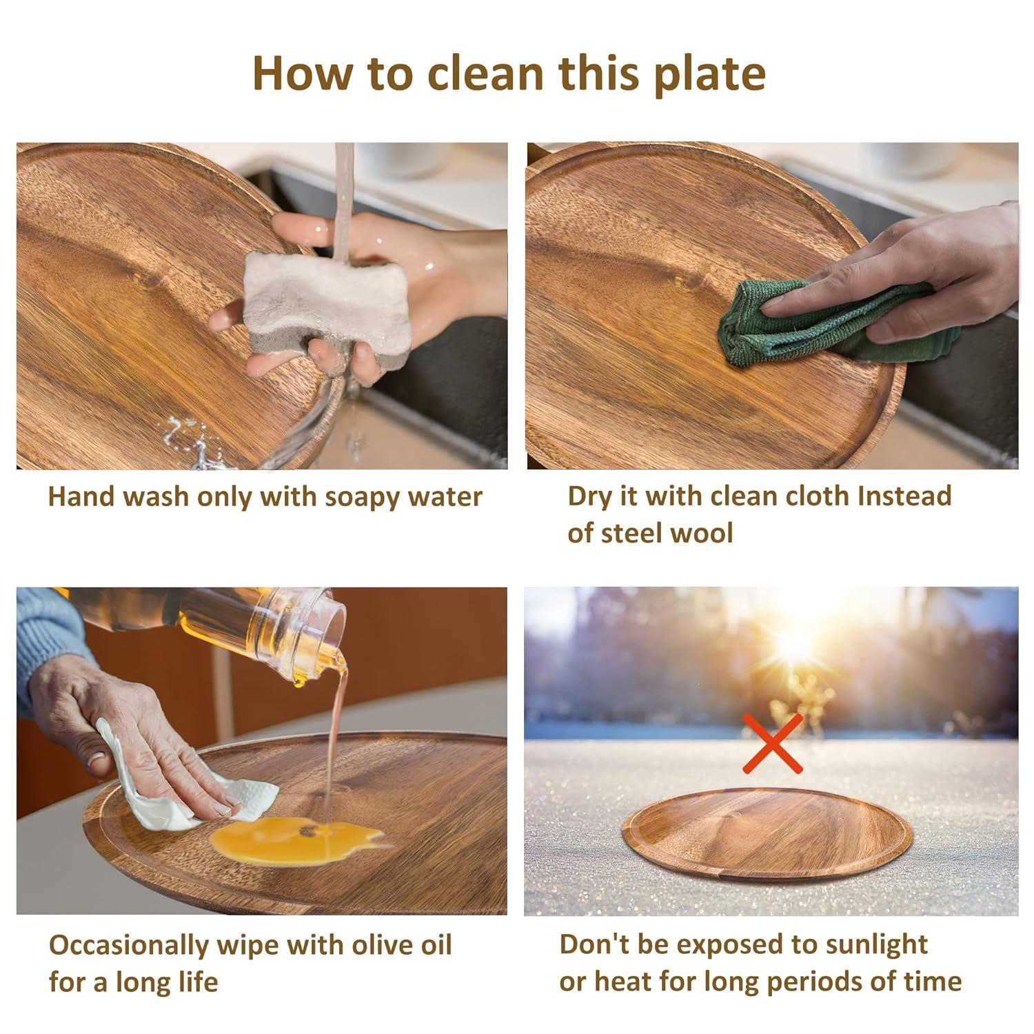 Wooden Plates, Wood Dinner Plates with Forks, Reusable Handmade Natural Wood Flatware Set for Cooking, Eating, Housewarming(Set of 4, Large 11" x 11")