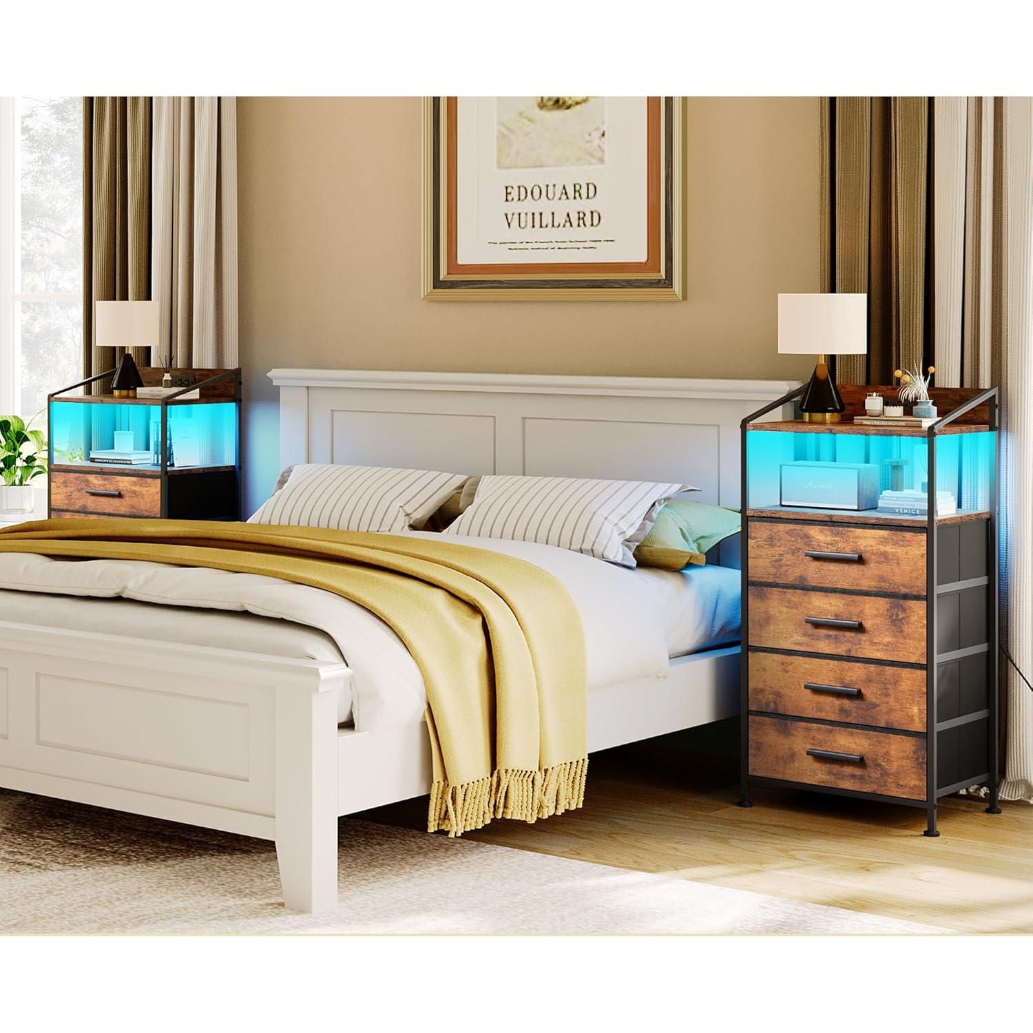 Nightstand Drawer Dresser, Vertical Side Table with Fabric Drawers 3-drawer