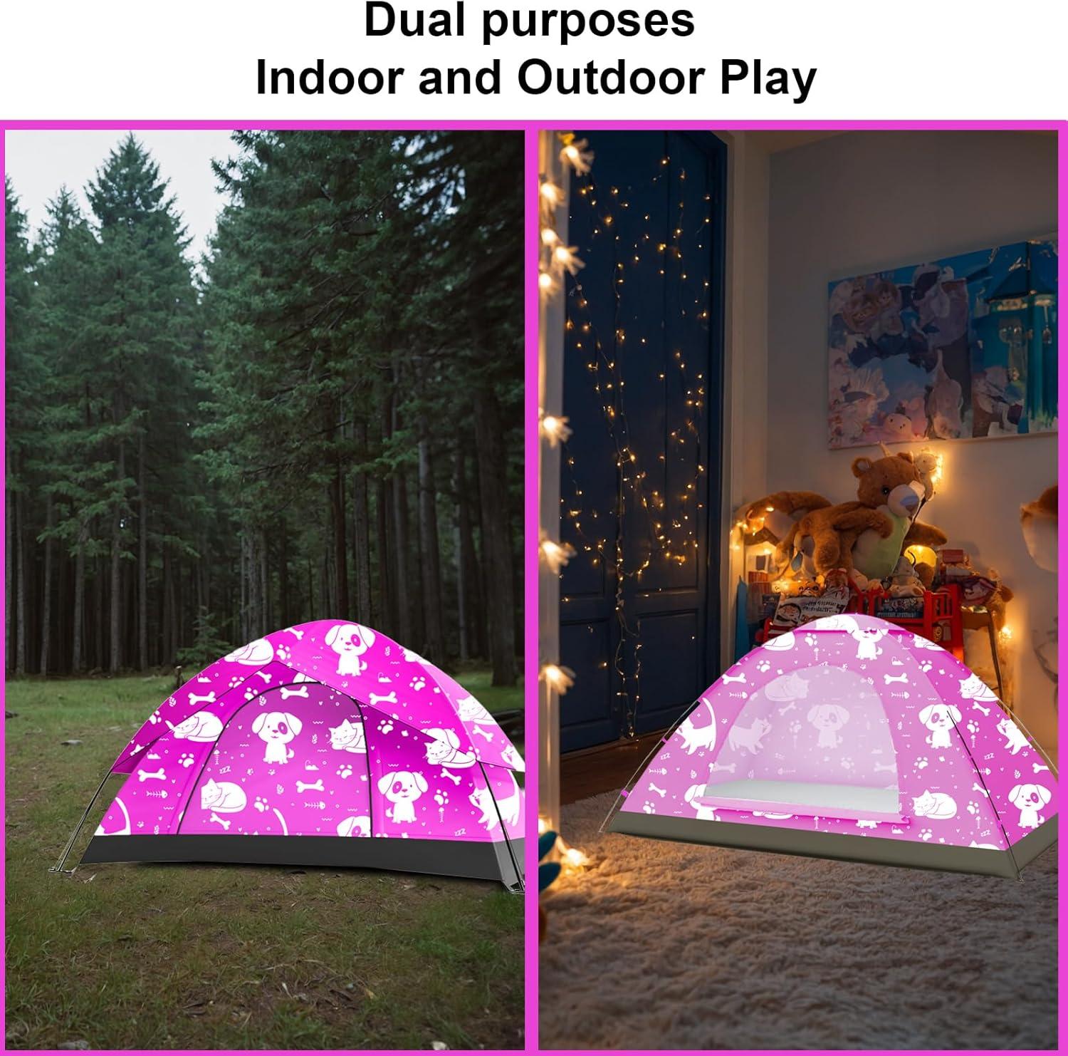 KidzAdventure 2 in 1 Kids Play Tent/Kids Tent for Camping | 1 – 2 Person Backpacking Tent for Kids | Ultralight Indoor & Outdoors Kids Tents – Best Friends Theme