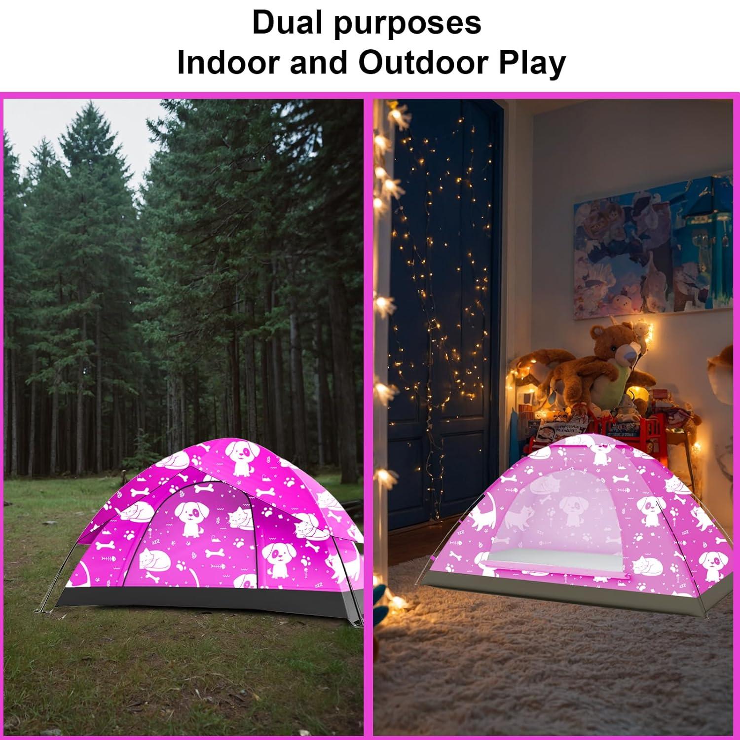 KidzAdventure 2 in 1 Kids Play Tent/Kids Tent for Camping | 1 – 2 Person Backpacking Tent for Kids | Ultralight Indoor & Outdoors Kids Tents – Best Friends Theme