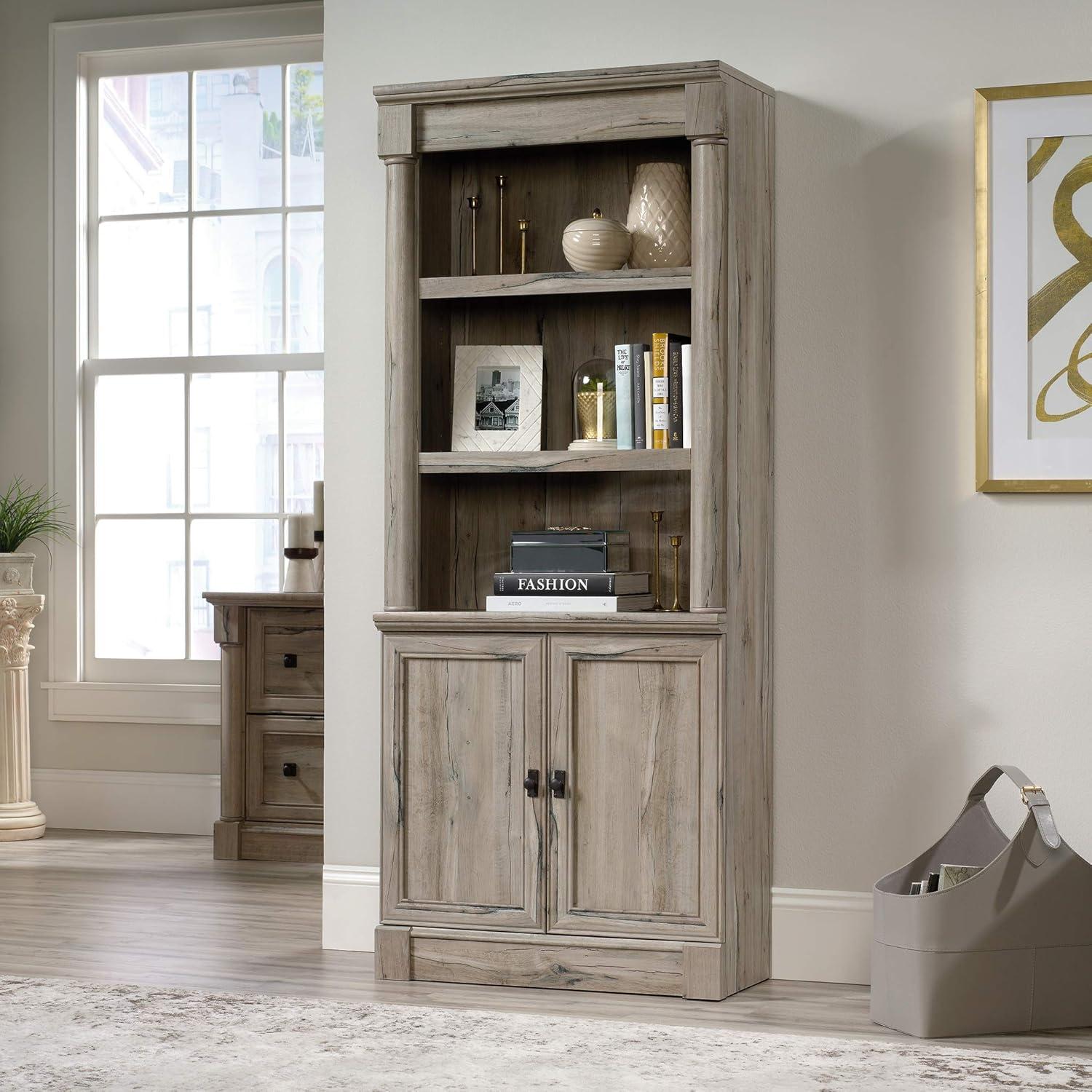 72" Palladia Library with Doors Split Oak - Sauder: Adjustable Storage, Enclosed Back Panel