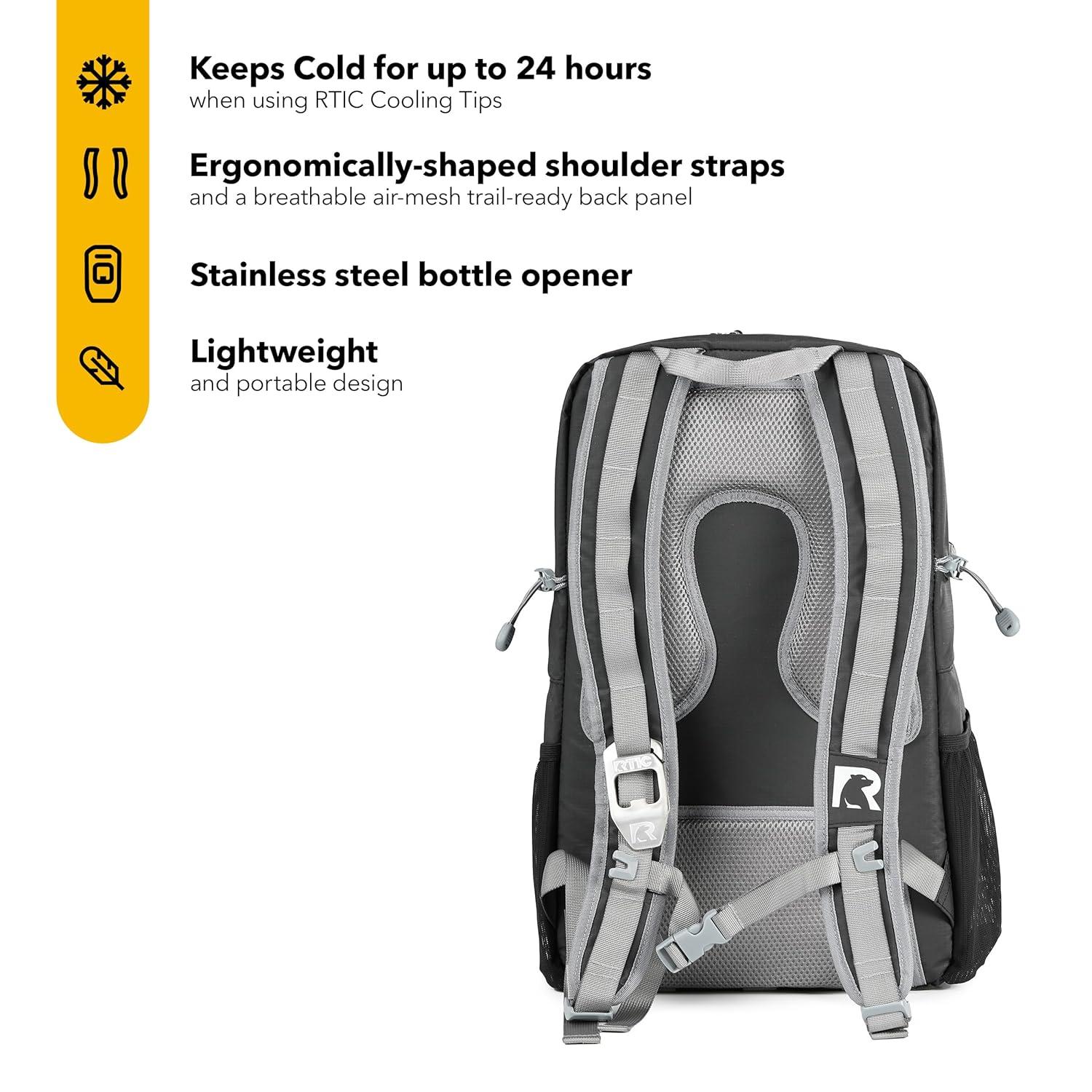 RTIC 24 Can Chillout Backpack Cooler, 2-in-1 Insulated with Extra Pockets, Black & Graphite
