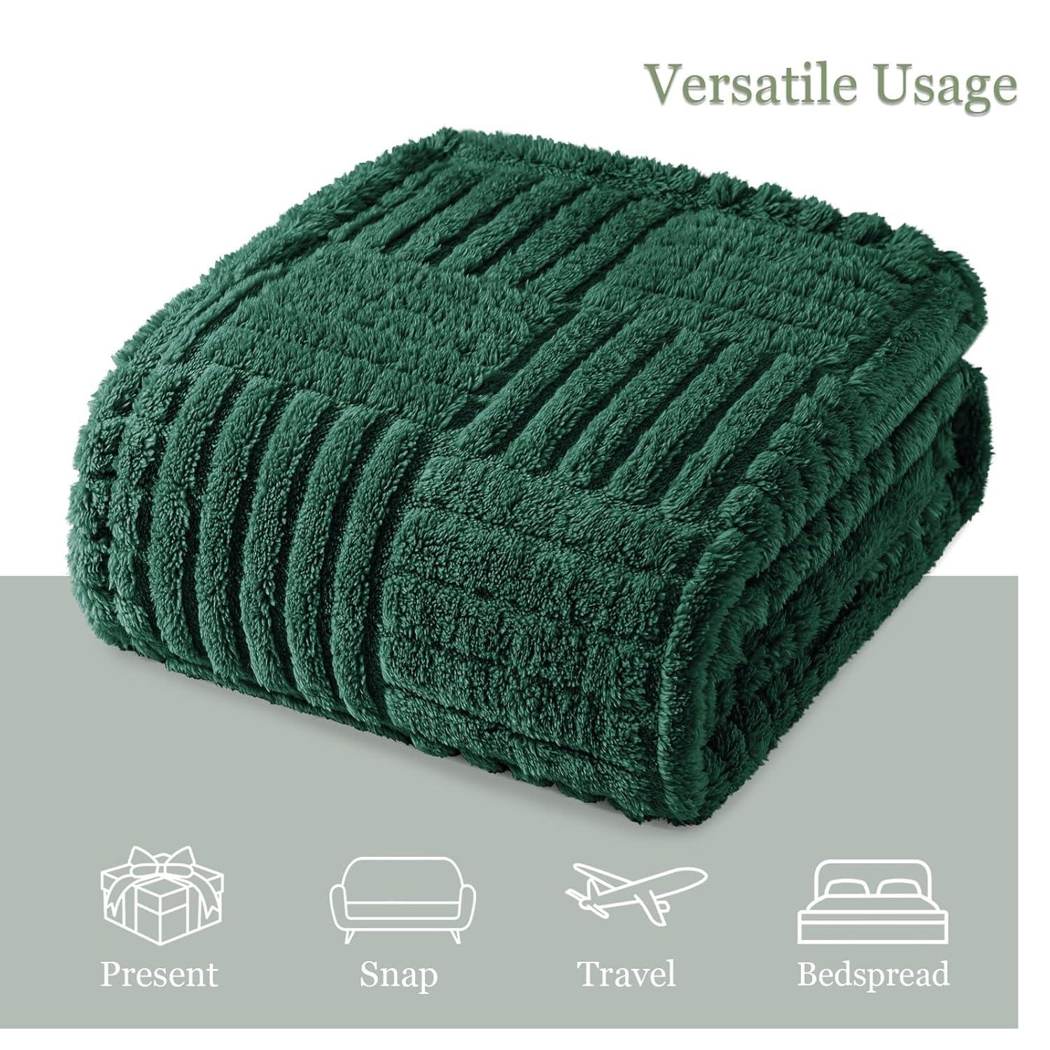 Whale Flotilla Flannel Fleece Queen Size(90x90 Inch) Lightweight Bed Blanket, Soft Velvet Bedspread Plush Fluffy Coverlet Palm Leaf Design Decorative Blanket for All Seasons, Dark Green…