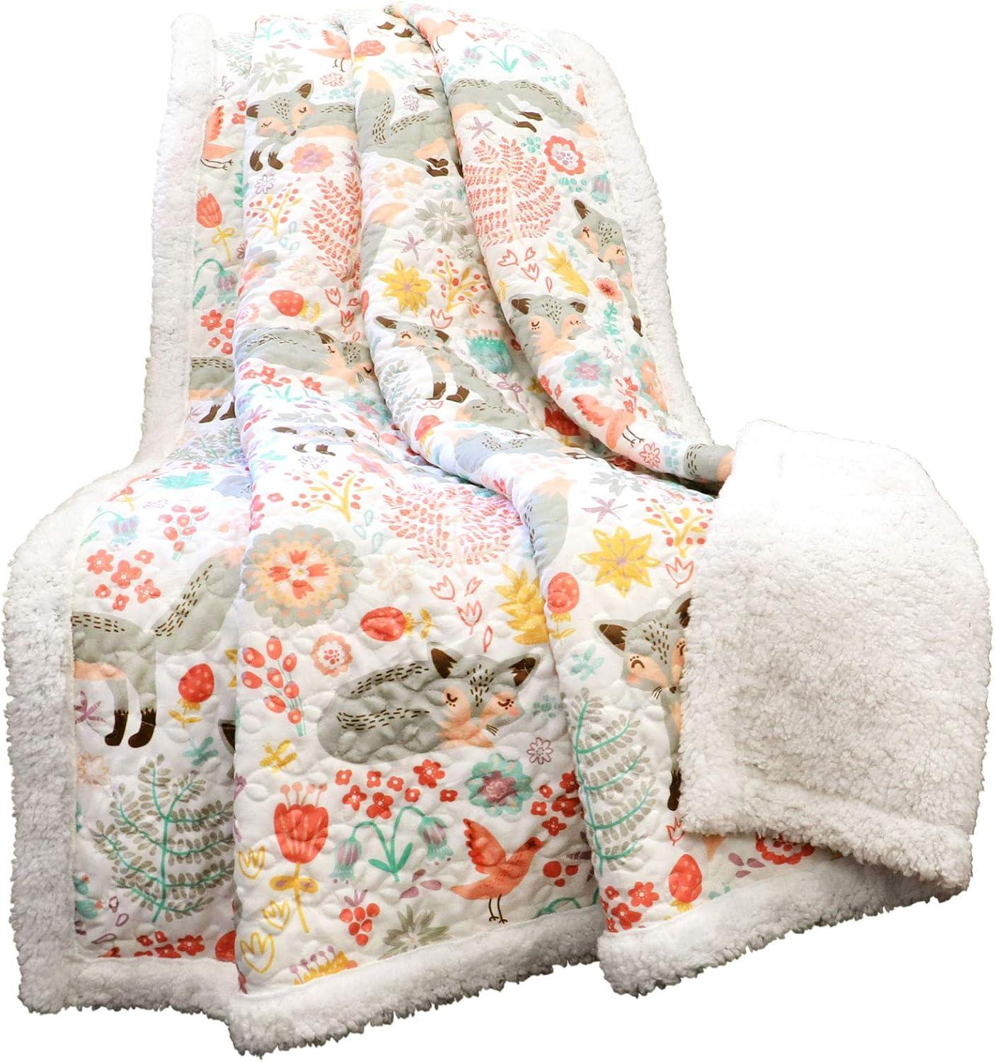 Pixie Fox Gray and Pink Twin-Size Reversible Sherpa Fleece Throw