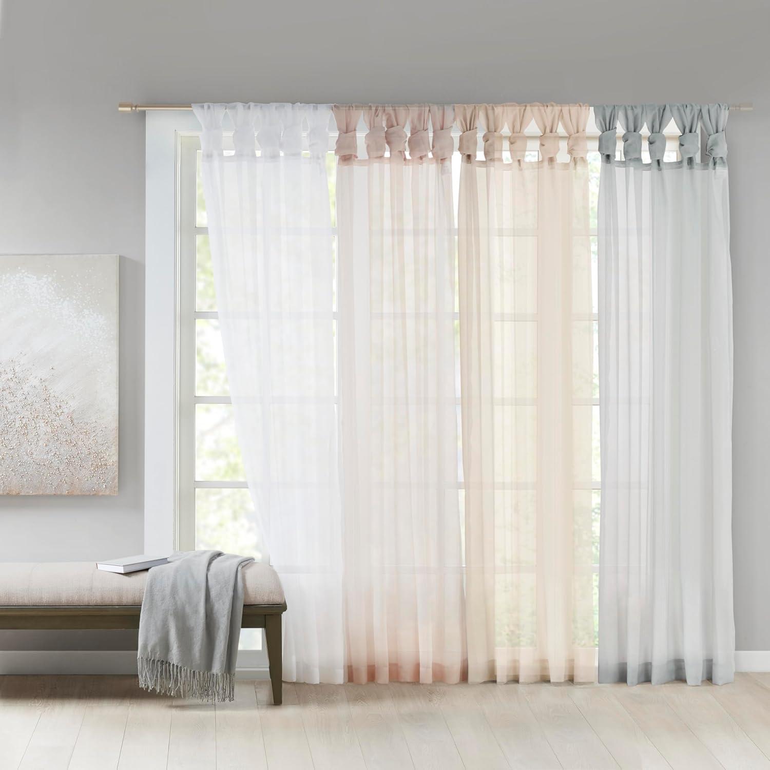Set of 2 84"x50" Persis Twisted Tab Voile Sheer Window White: Madison Park Curtain Panels, Transitional Style