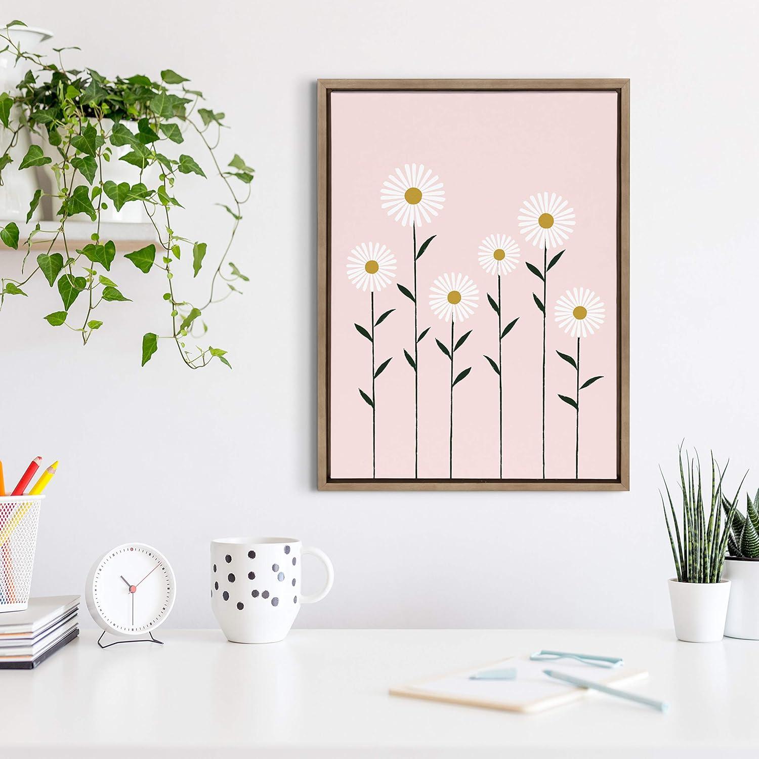 18" x 24" Sylvie Daisies Framed Canvas by Duchess Plum Gold - Kate & Laurel: Modern Botanical Wall Decor