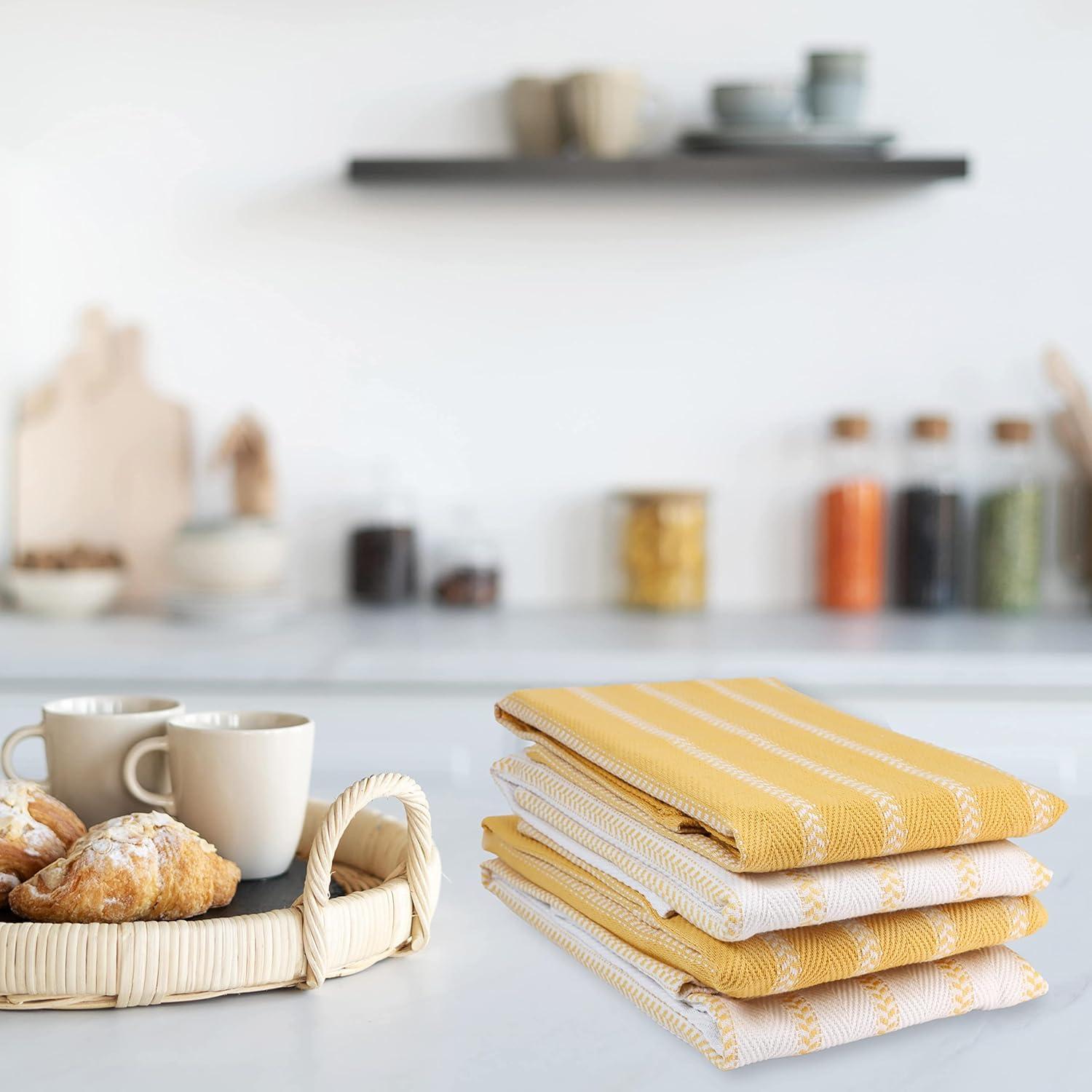 KAF Home Madison Set of 4 Absorbent, Durable and Soft Kitchen Towels | 18" x 28"  - Sunshine