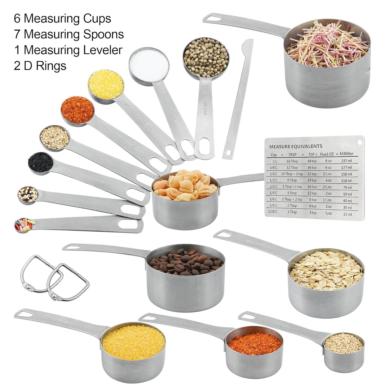 Measuring Cups and Spoons Set, Stainless Steel Measuring Cups Spoons Complete Set of 19pcs Professional Measurer Scoops Ingredients Liquid or Dry Heavy Duty Solid Measurment Cup