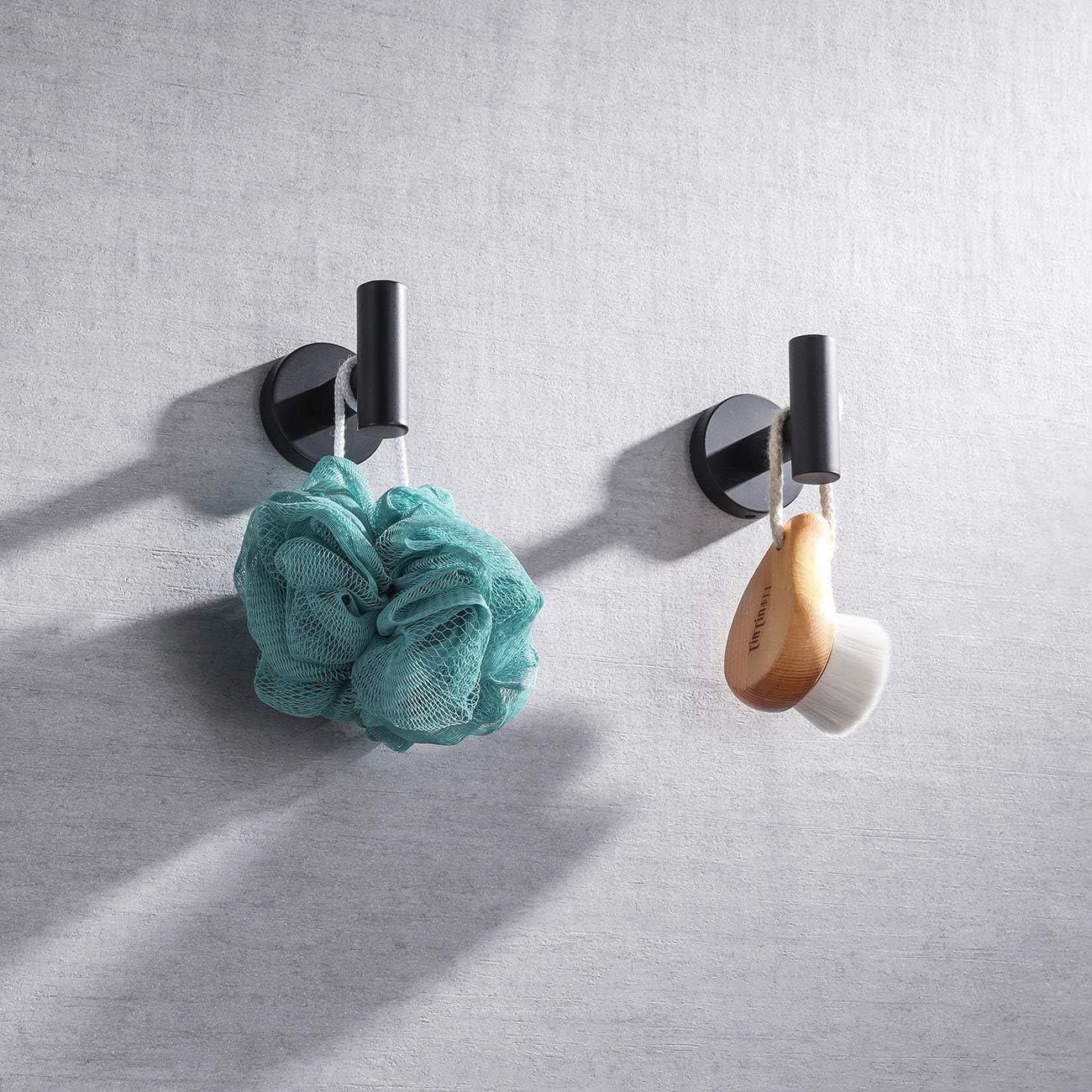 2 Pack Towel Hooks, Matte Black SUS304 Stainless Steel Coat Robe Clothes Hook Modern Wall Hook Holder for Bathroom Kitchen Garage Hotel Wall Mounted