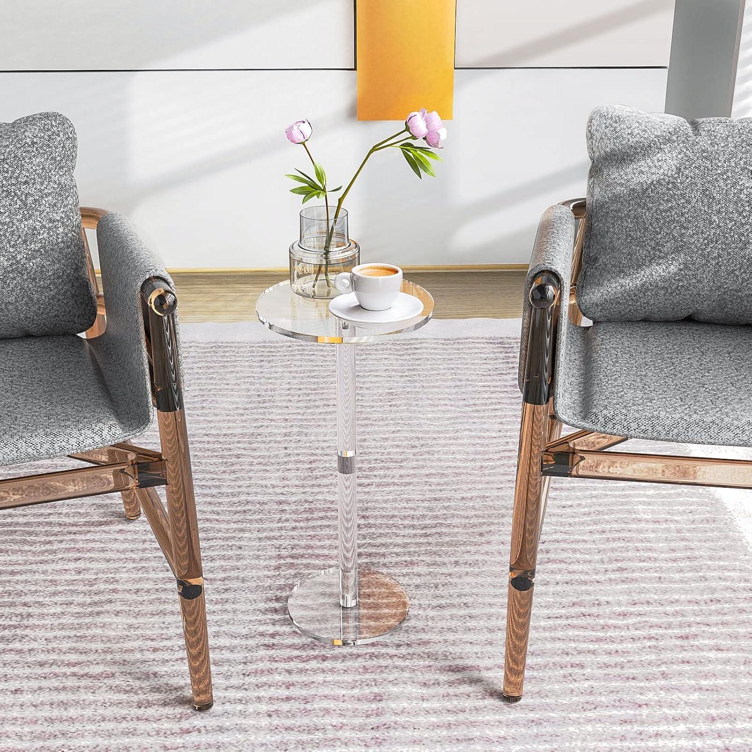 Acrylic End Table, Clear Side Tables for Small Space, 9.8" Round Modern Drink Table for Living Room, Bedroom, Bathroom, Office, Outdoor, Business, Sturdy and Easy to Install