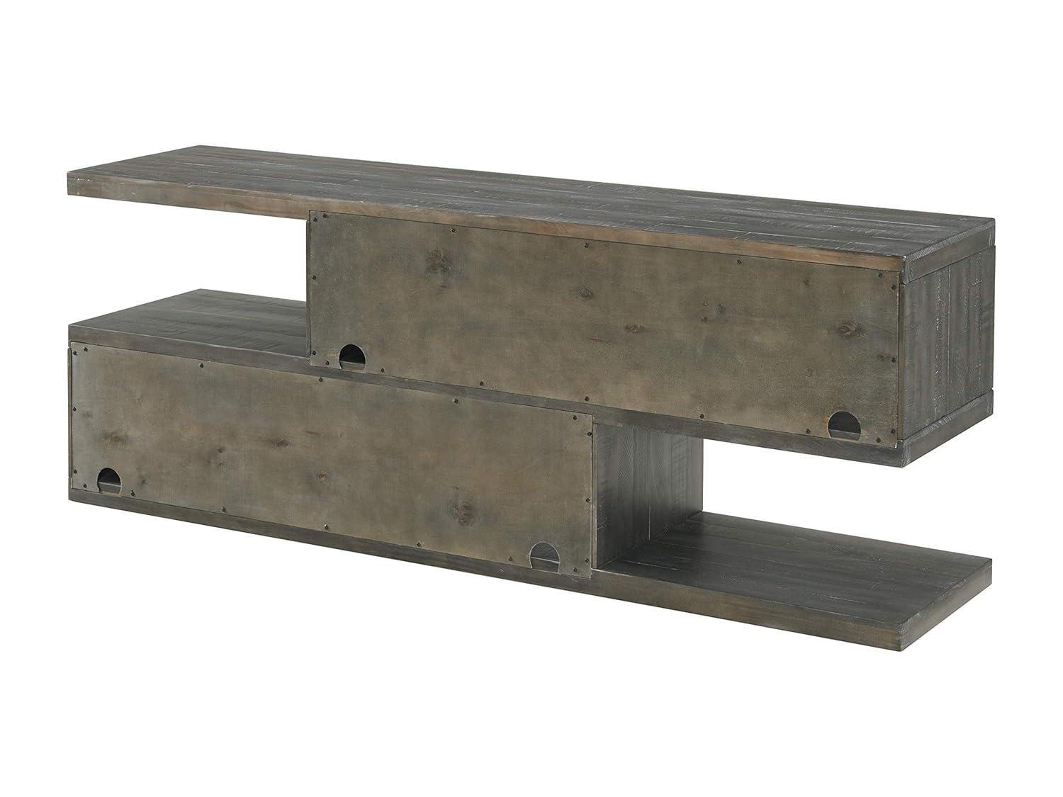 TV Stand with Cantilever Open Shelving and S Shape, Brown- Saltoro Sherpi