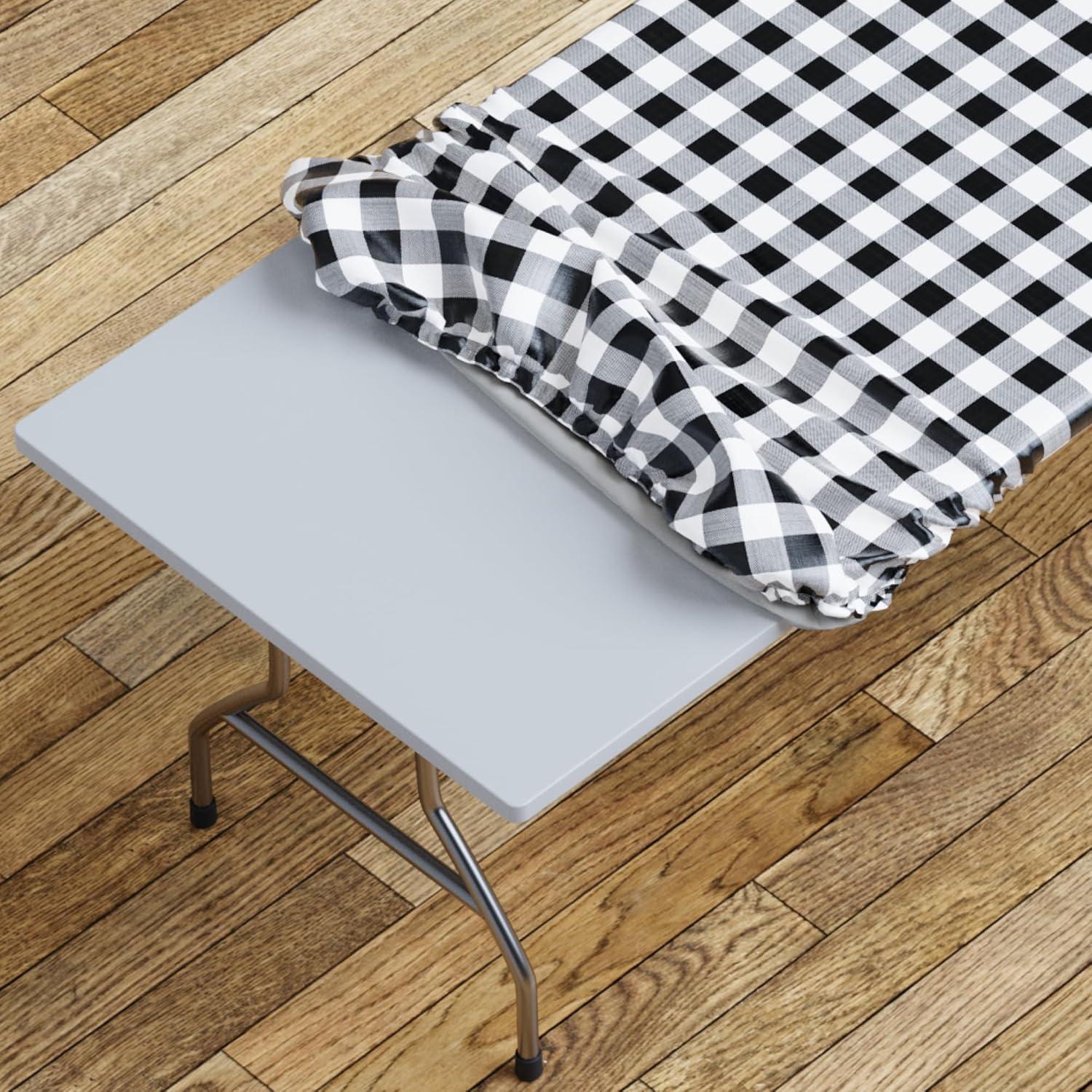 Black and White Checkered Vinyl Fitted Picnic Table Cover