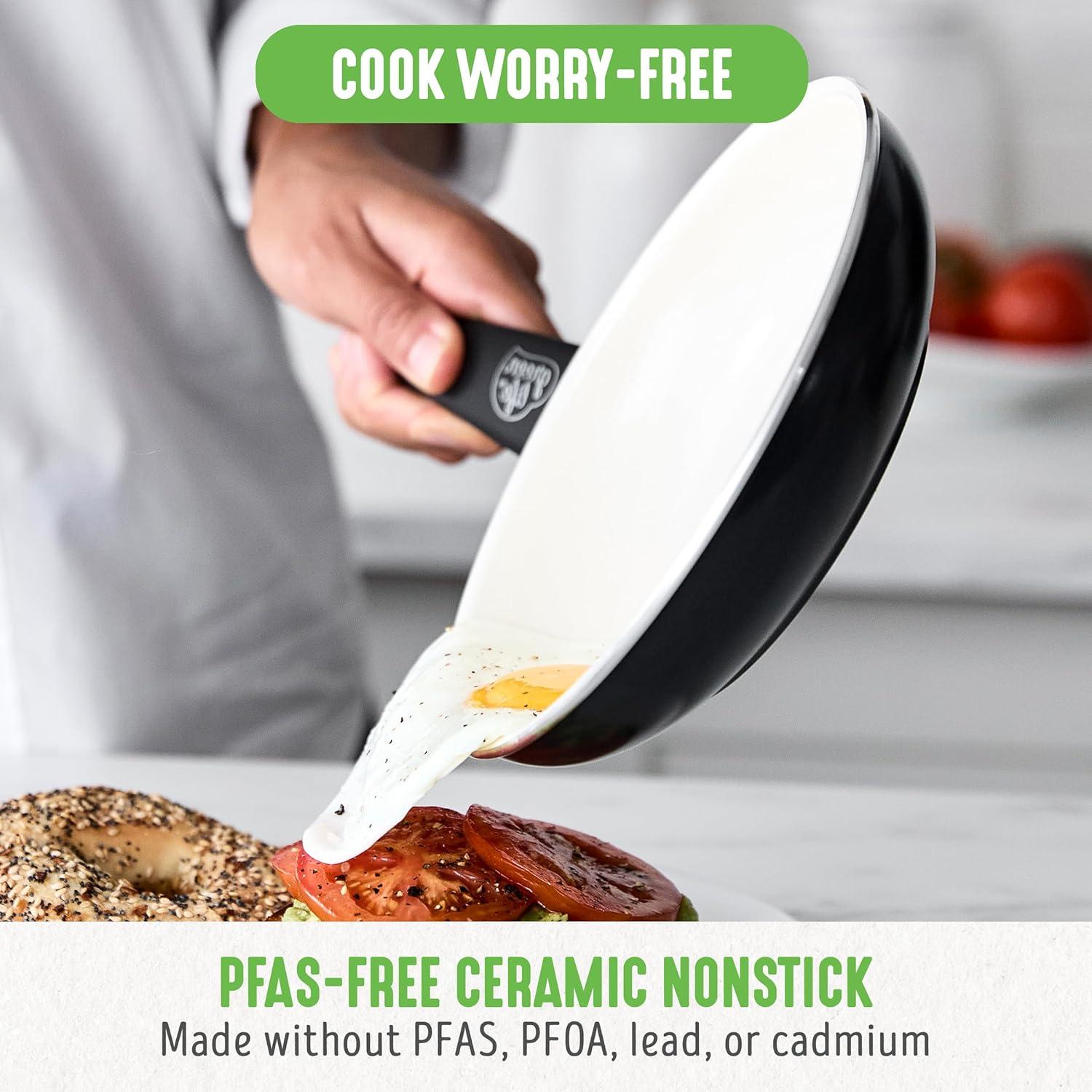 GreenLife Soft Grip Healthy Ceramic Nonstick, 7" And 10" Frying Pan Skillet Set, PFAS-Free, Dishwasher Safe