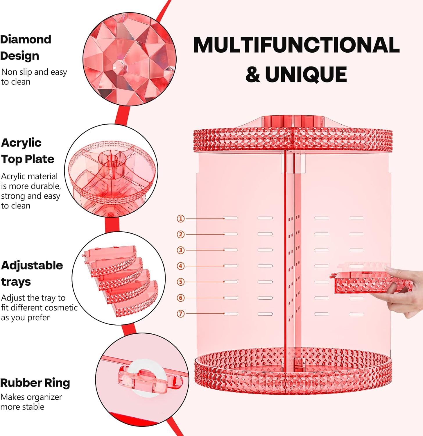 360 Degree Rotating Makeup Organizer, Extra Large Capacity Perfume Holder Organizer, Removable 7 Layers Cosmetics Organizer, Make Up Organizer For Countertop Storage Skincare or More (Pink)