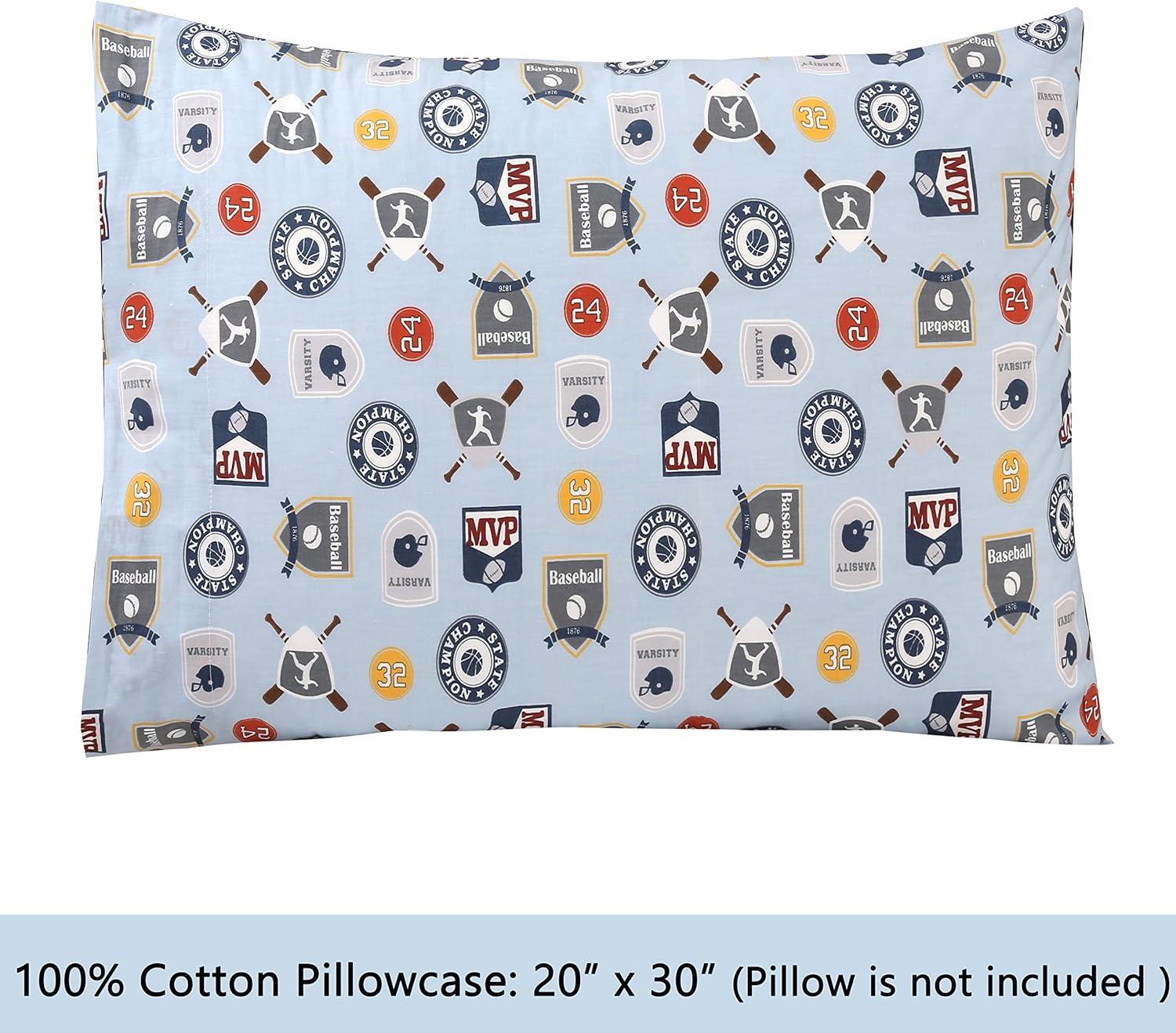 MVP Sports #32 #24 Basketball Baseball Football 3 Piece Multicolor Blue Cotton Toddler Sheet Set