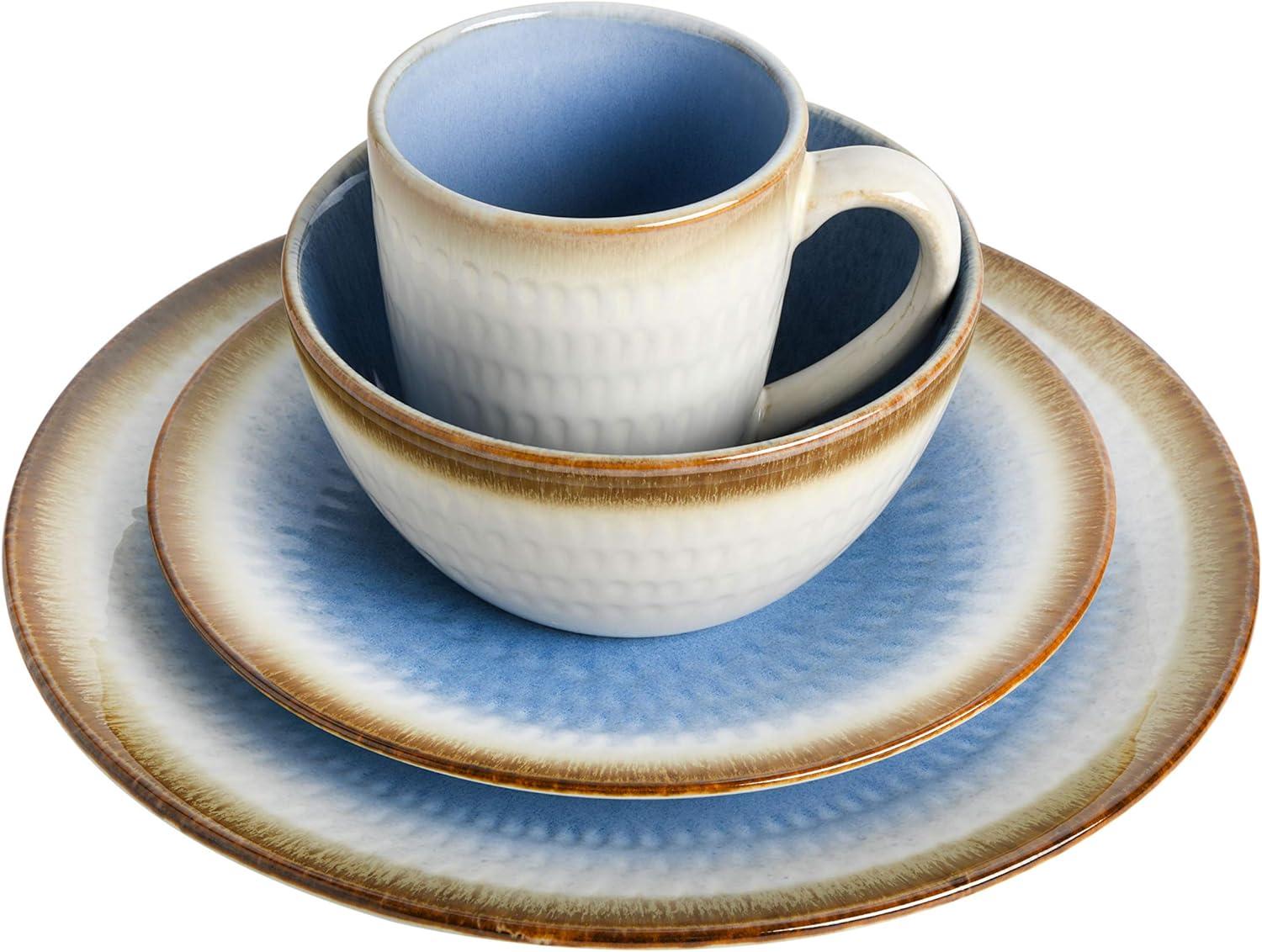 Gibson Elite Moonstruck Round Reactive Glaze Stoneware Dinnerware Set, Service For 4 (16Pcs), Blue Moon