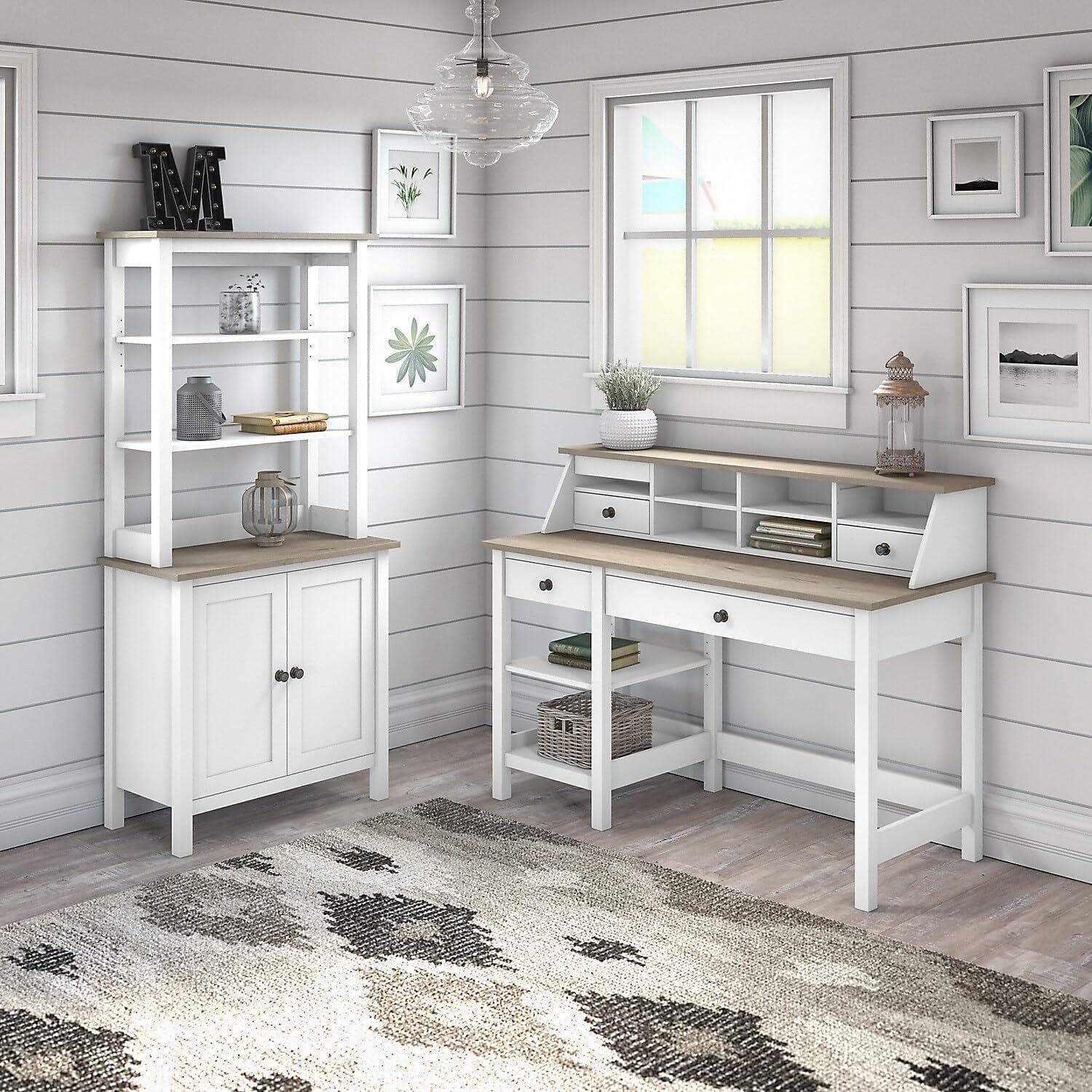 54W Mayfield Computer Desk with Shelves Shiplap Gray/Pure White - Bush Furniture