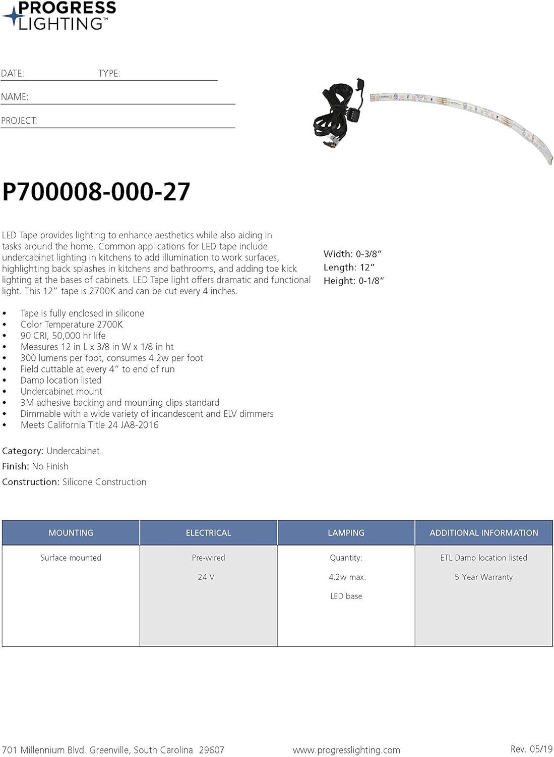 Hide-a-Lite LED Tape 12" LED Silicone 2700K Tape Light, field cuttable every 4"