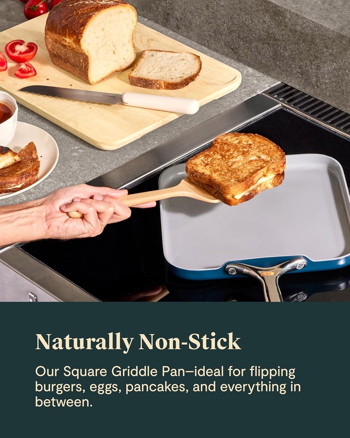 Caraway Home 11.02" Nonstick Square Flat Griddle Fry Pan Sage: Caraway Cookware, Silicone Polyester, Hand Wash