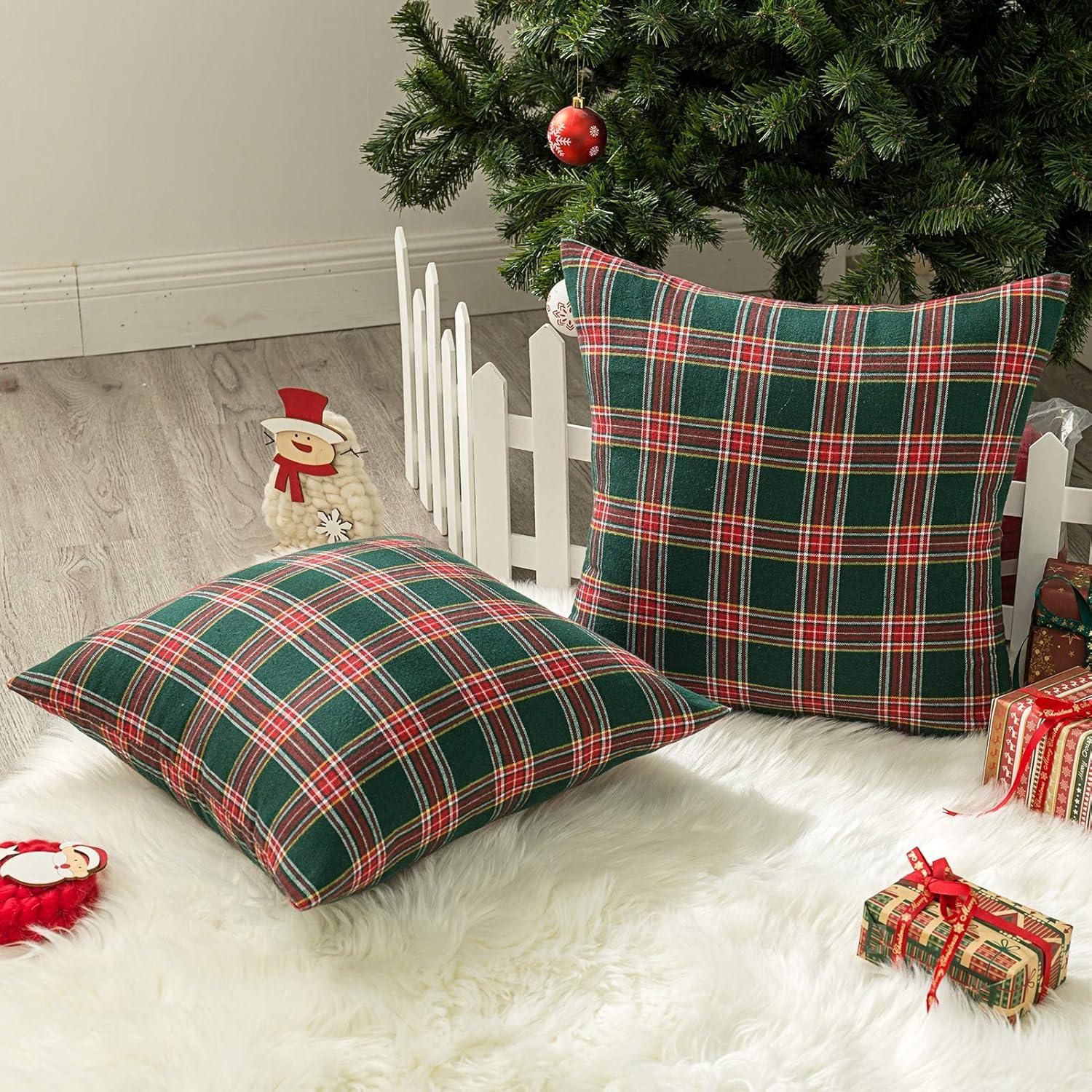 Textiles Hub Pack Of 2 Christmas Plaid Decorative Throw Pillow Covers Scottish Tartan Cushion Case For Farmhouse Home Holiday Decor