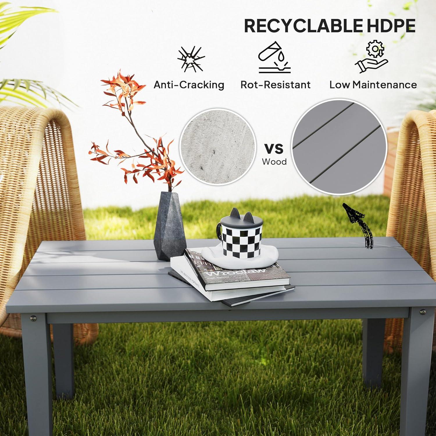 Outsunny HDPE Outdoor Coffee Table, Rectangle All-Weather Patio Coffee Table, Slatted Outdoor Patio Table for Garden, Balcony, Backyard, Gray